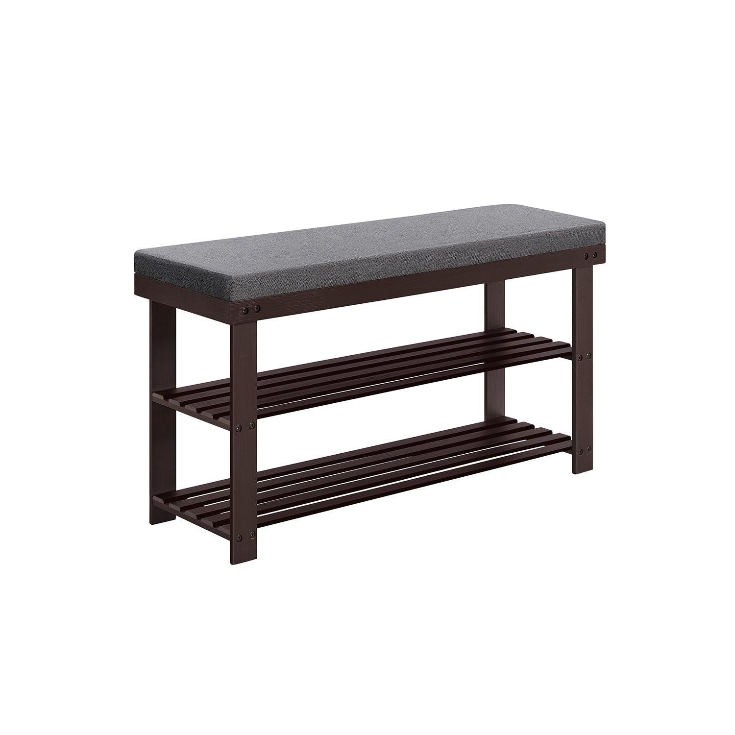 2-Tier Bamboo Shoe Bench Brown and Gray FredCo