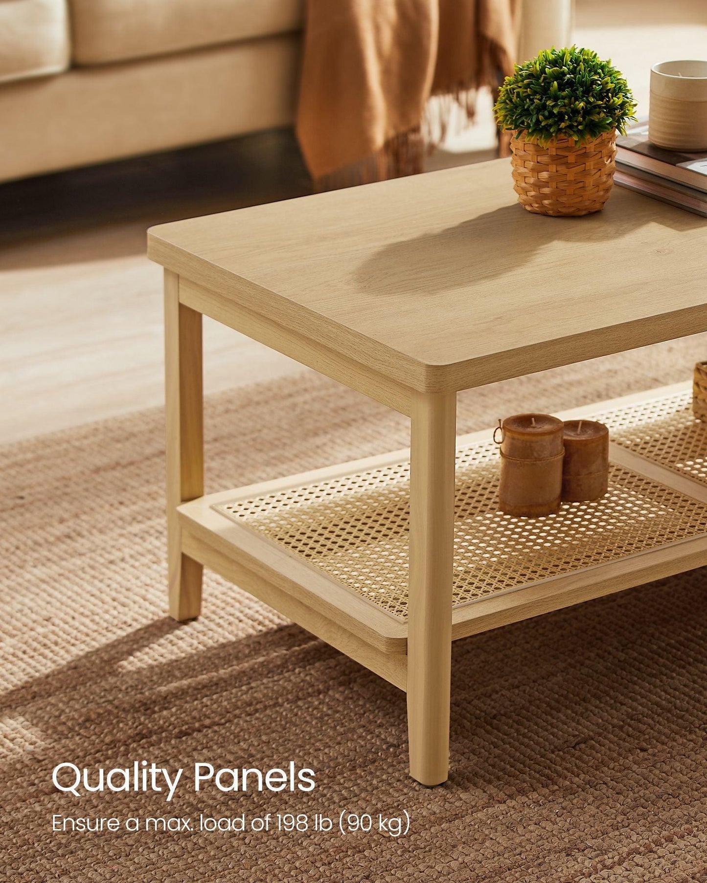 2-Tier Coffee Table with PVC Rattan Storage Shelf FredCo