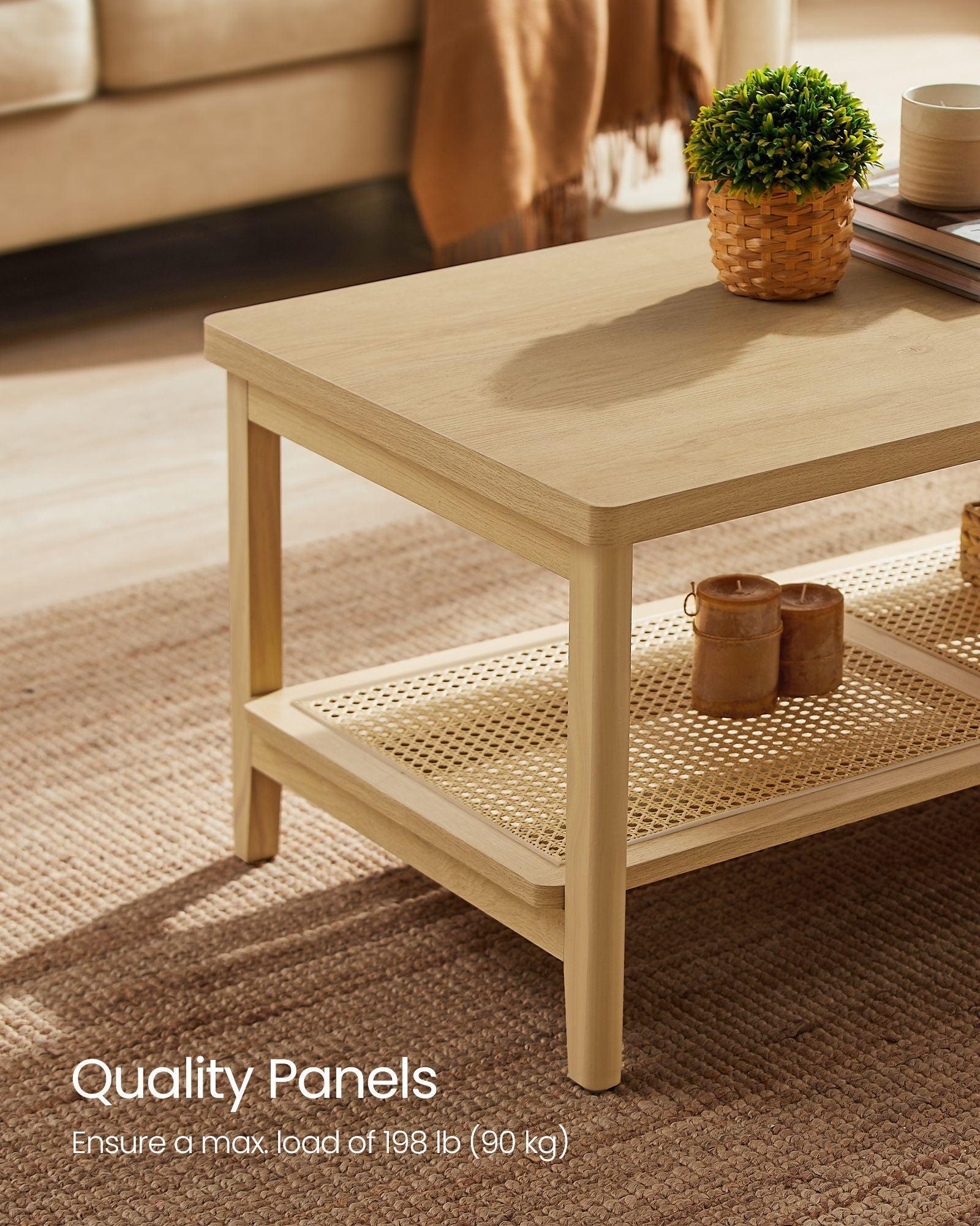 2-Tier Coffee Table with PVC Rattan Storage Shelf FredCo