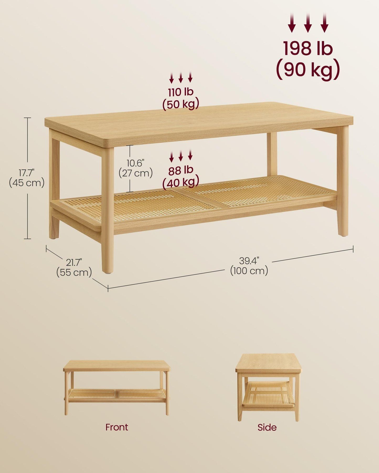 2-Tier Coffee Table with PVC Rattan Storage Shelf FredCo