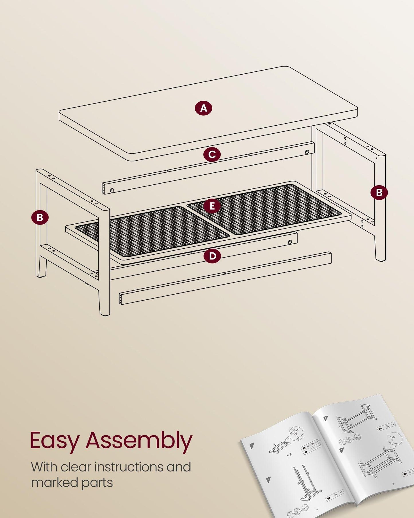 2-Tier Coffee Table with PVC Rattan Storage Shelf FredCo