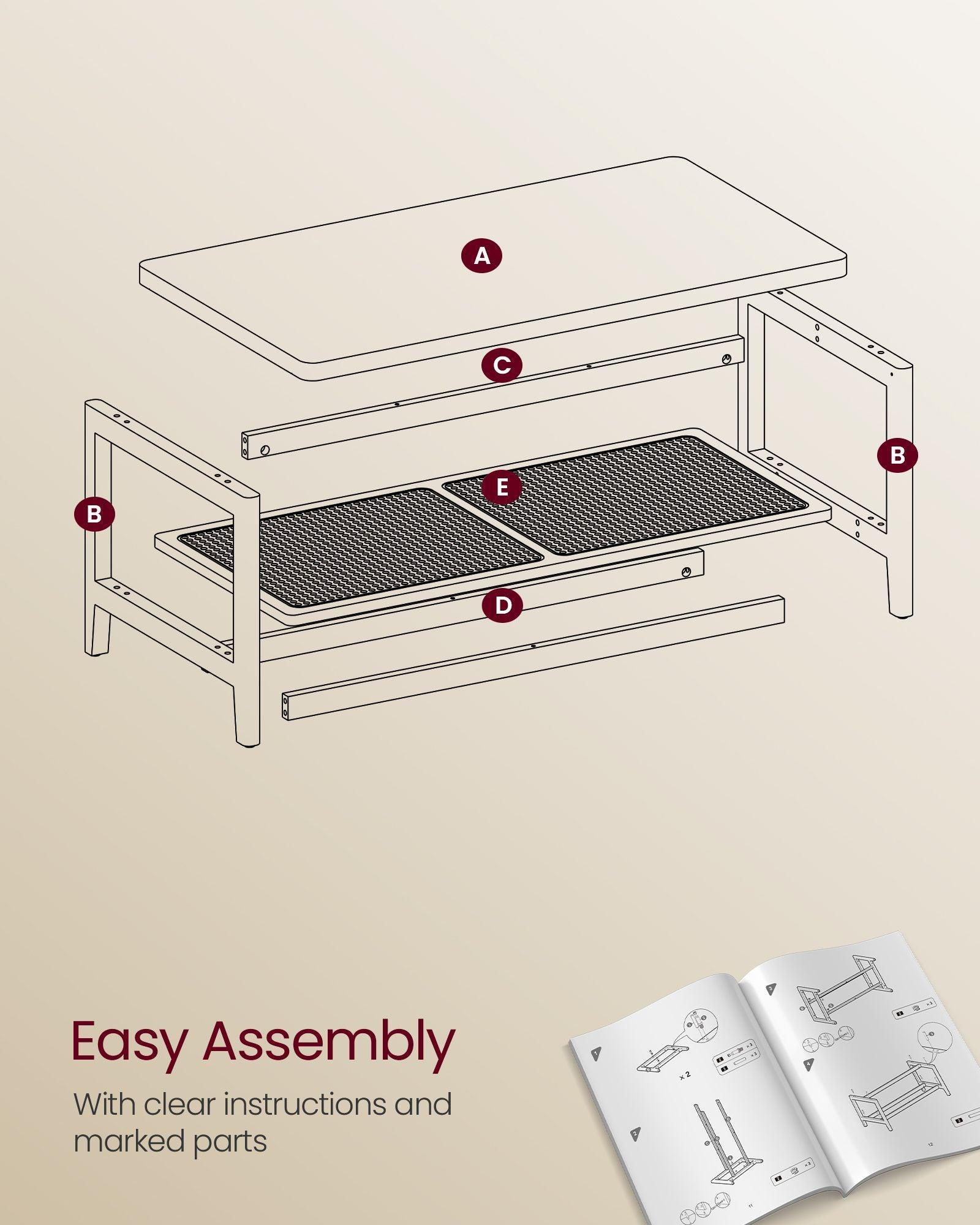 2-Tier Coffee Table with PVC Rattan Storage Shelf FredCo