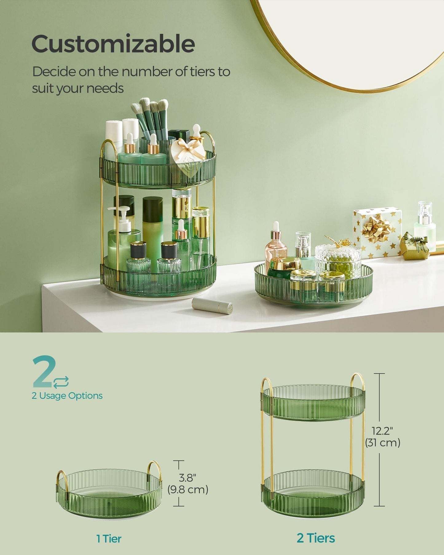 2-Tier Makeup Organizer Pale Green FredCo