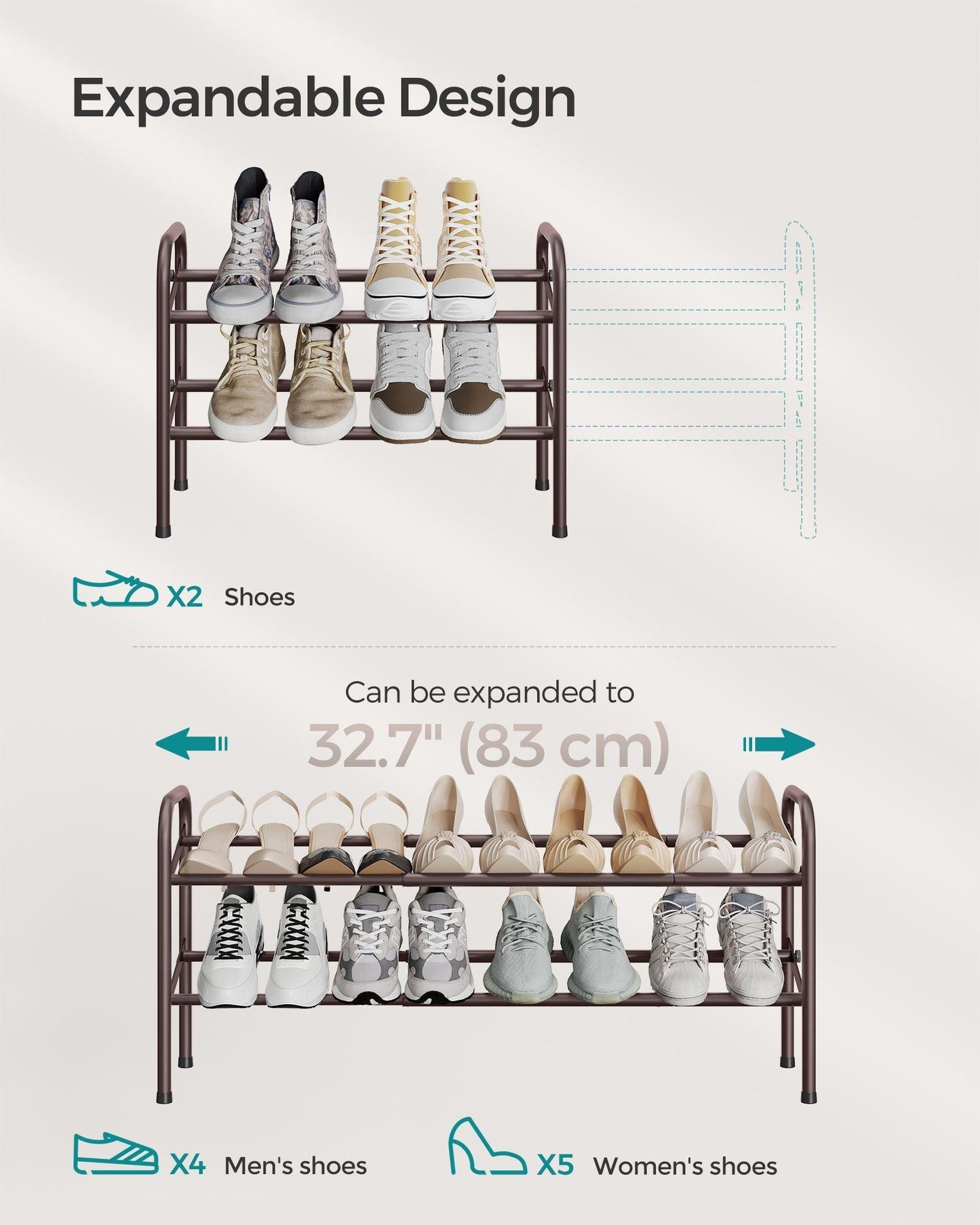 2-Tier Metal Shoe Rack Bronze FredCo