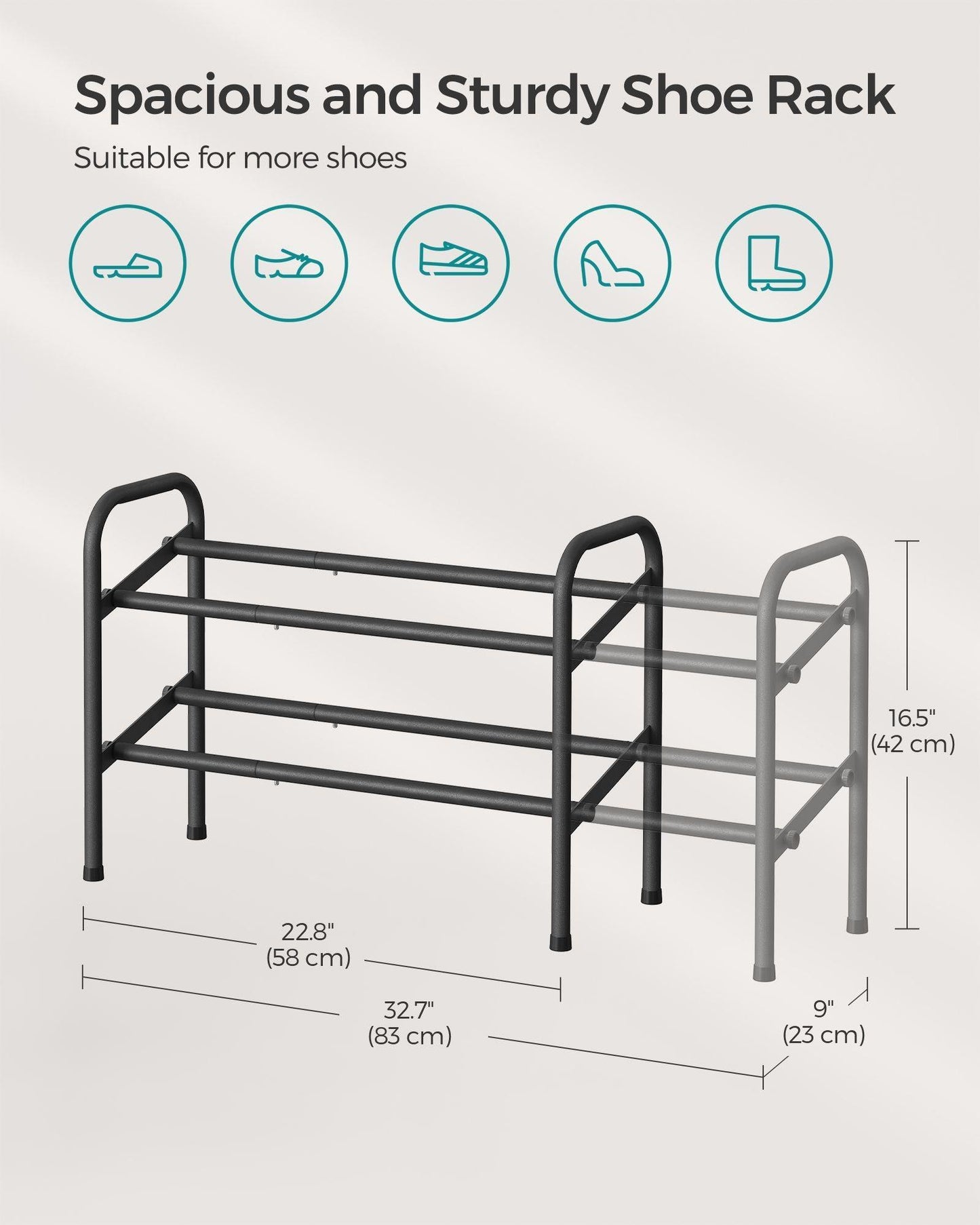 2-Tier Metal Shoe Rack Ink Black FredCo