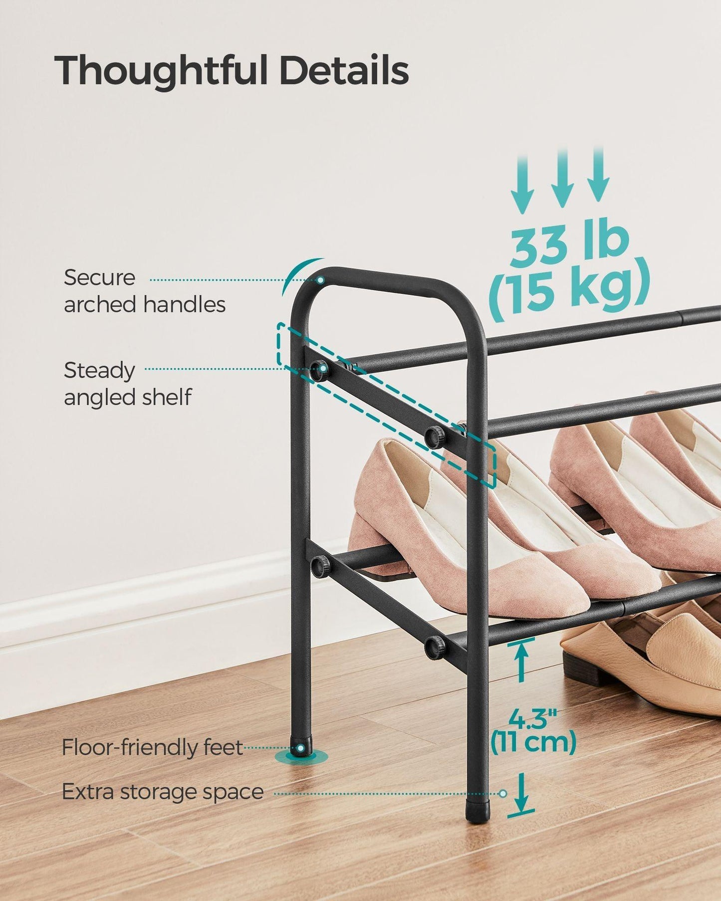 2-Tier Metal Shoe Rack Ink Black FredCo