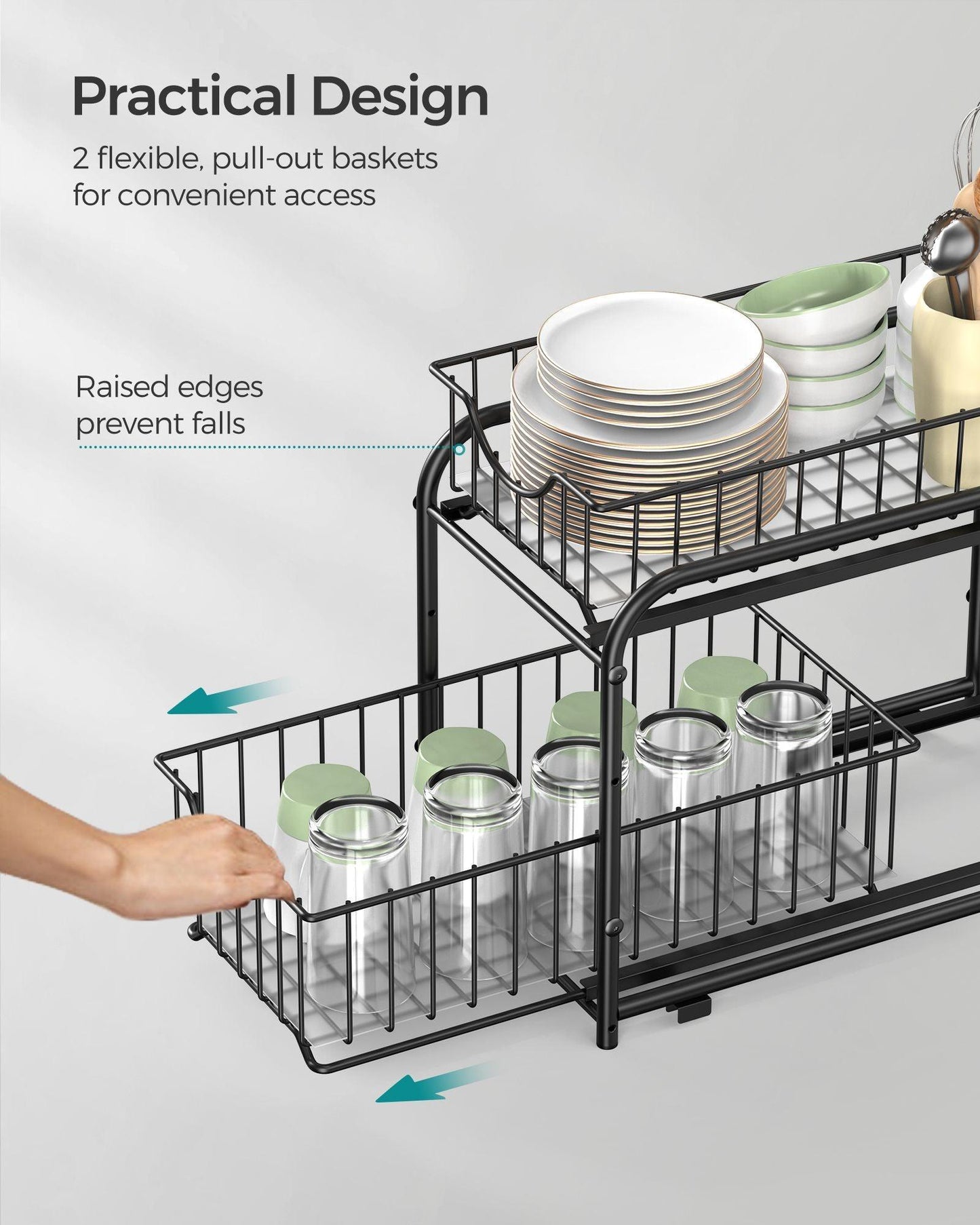 2-Tier Pull-Out Cabinet Organizer Ink Black FredCo