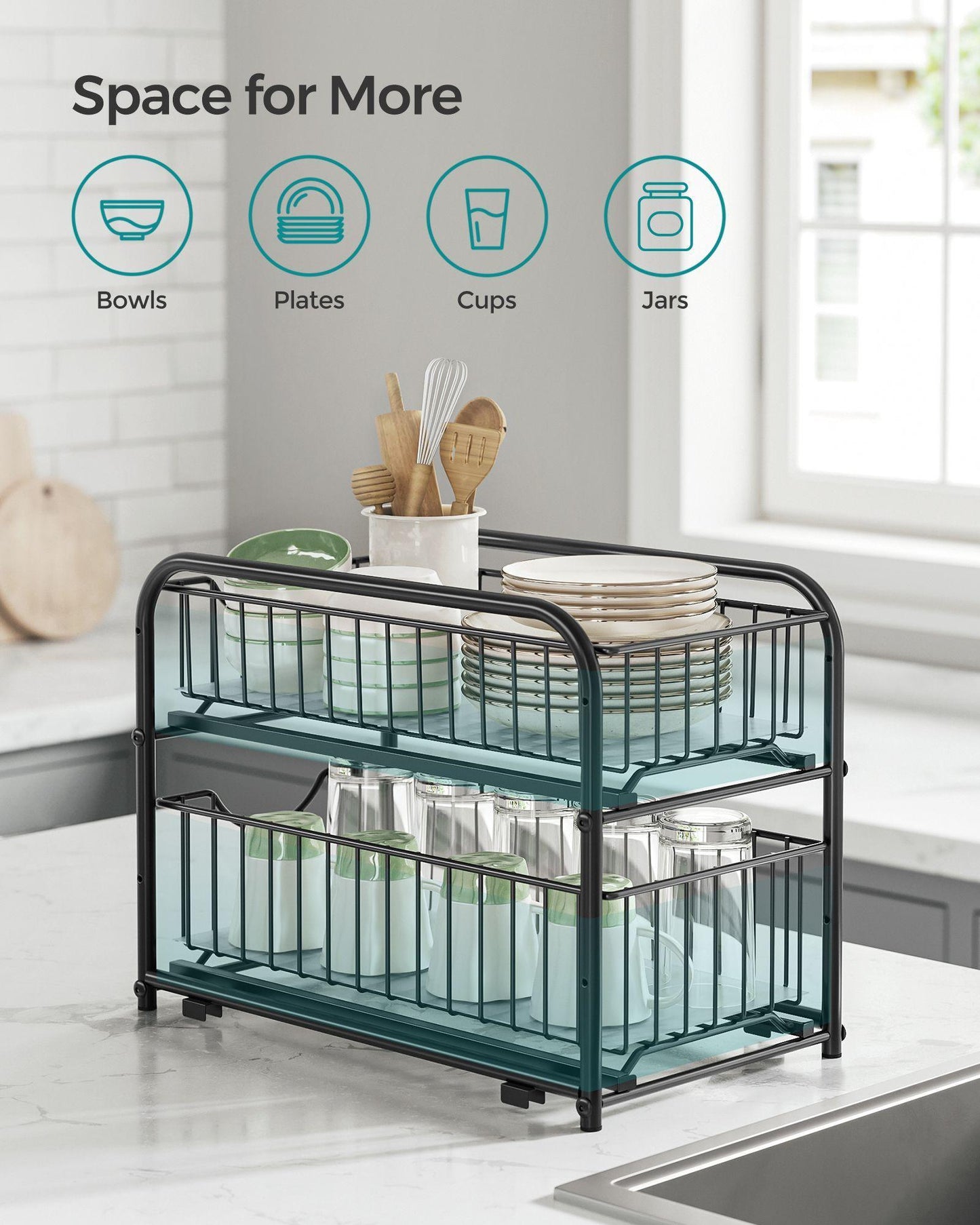 2-Tier Pull-Out Cabinet Organizer Ink Black FredCo