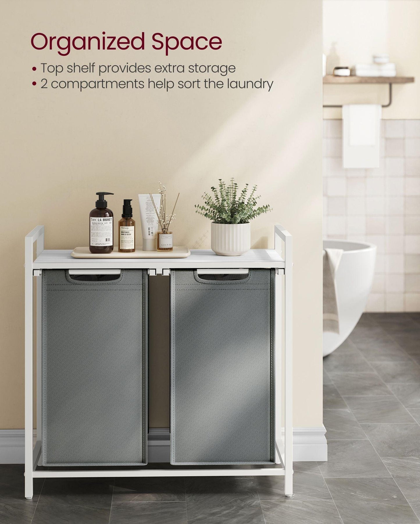 2 x 12.1 Gallons Laundry Hamper White and Light Gray FredCo