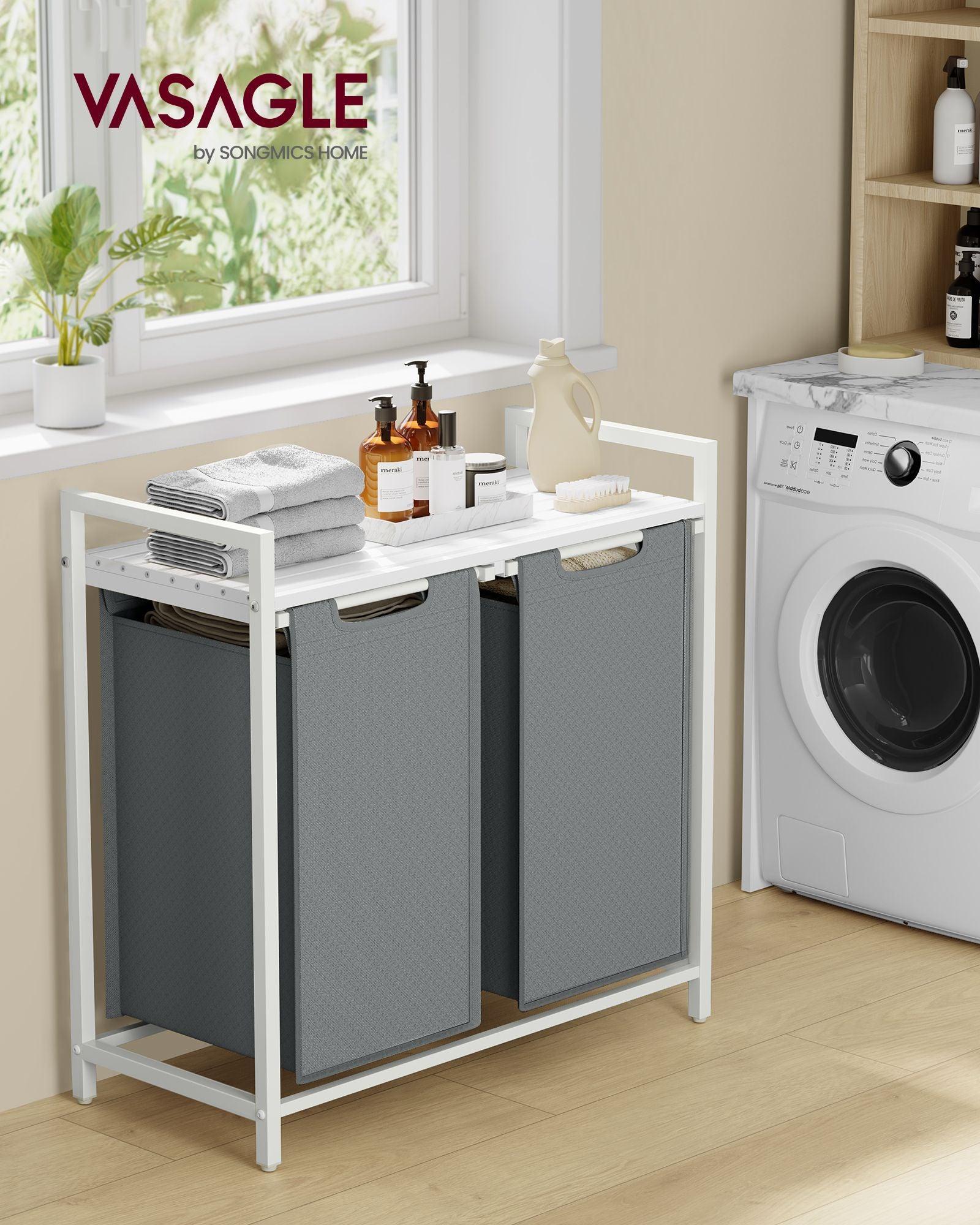 2 x 12.1 Gallons Laundry Hamper White and Light Gray FredCo