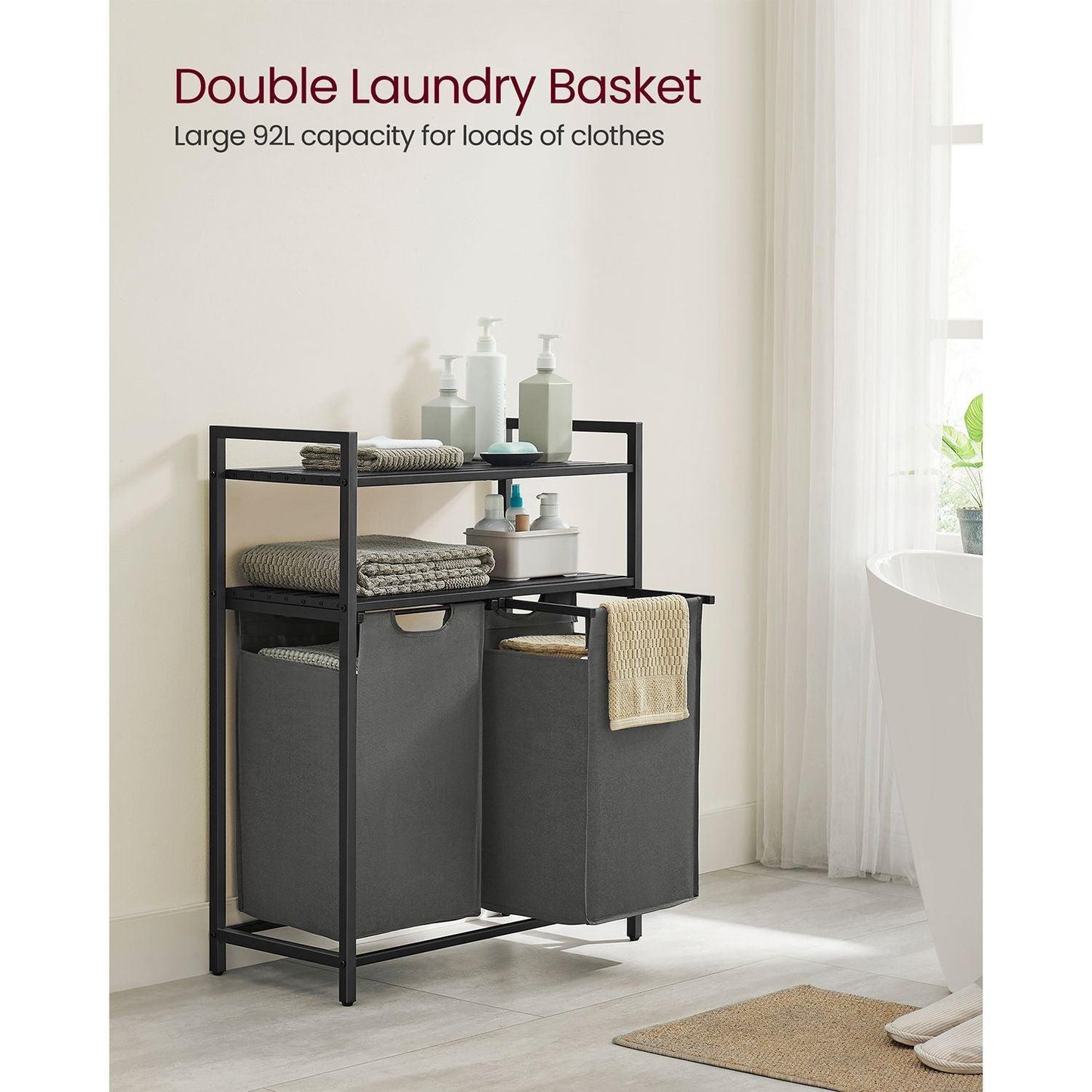 2 x 46L Laundry Hamper Black and Gray FredCo