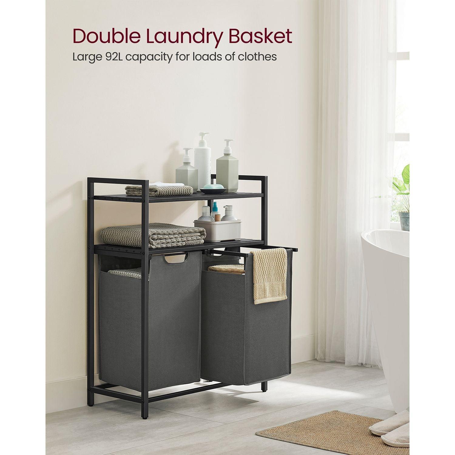 2 x 46L Laundry Hamper Black and Gray FredCo