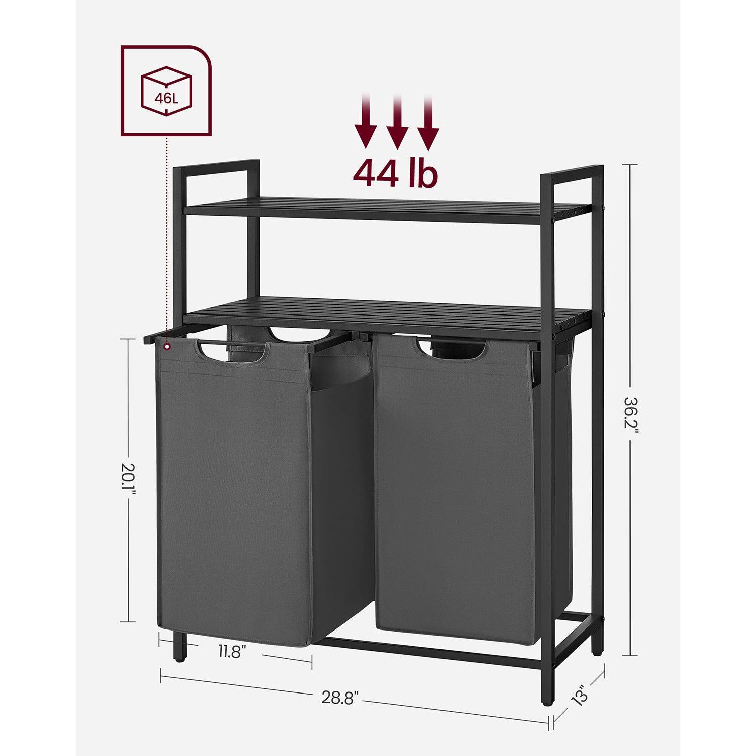 2 x 46L Laundry Hamper Black and Gray FredCo