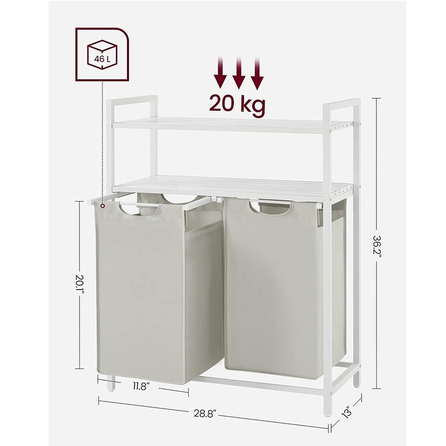 2 x 46L Laundry Hamper White FredCo