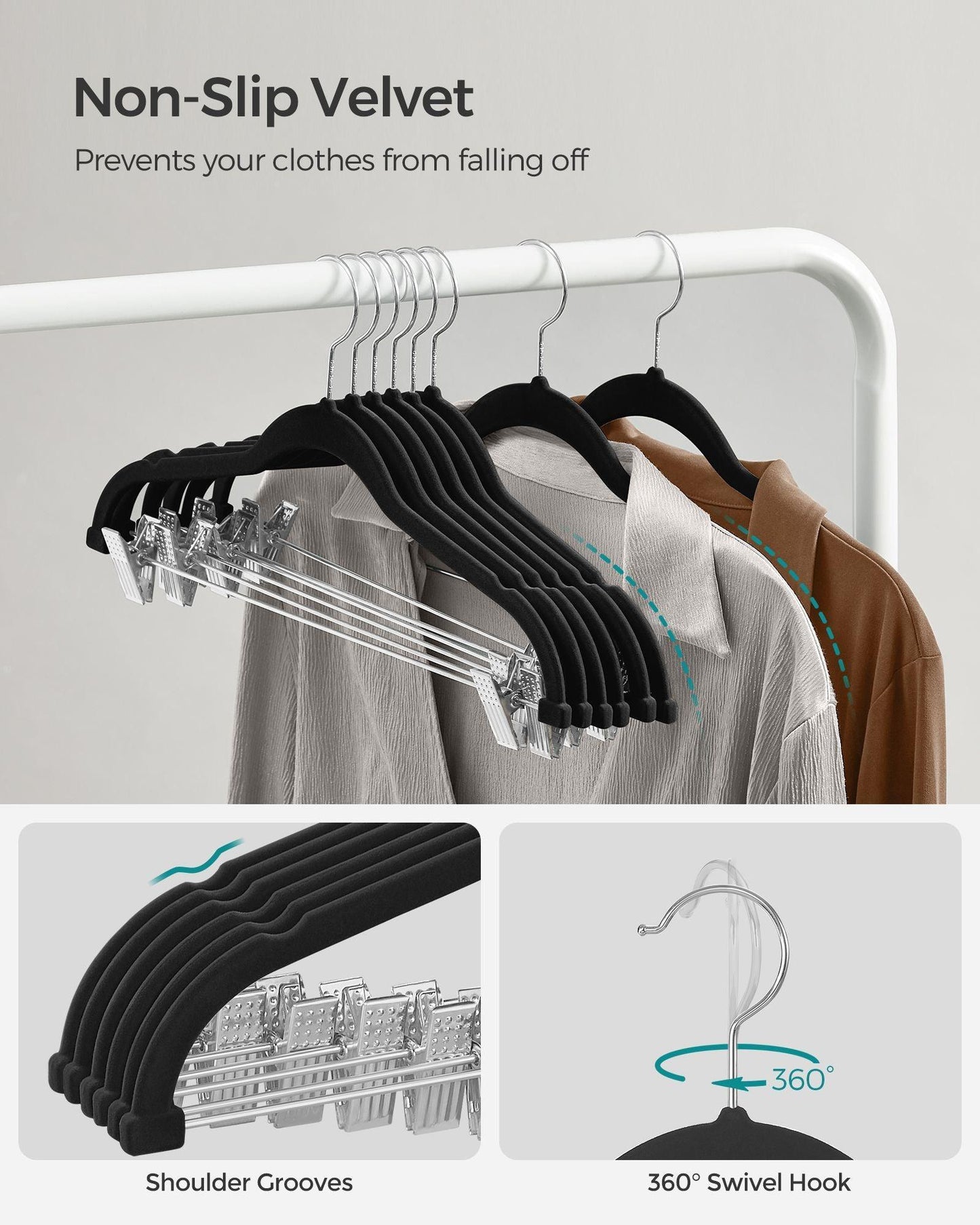 20-Pack Velvet Pants Hangers with Adjustable Clips Black FredCo