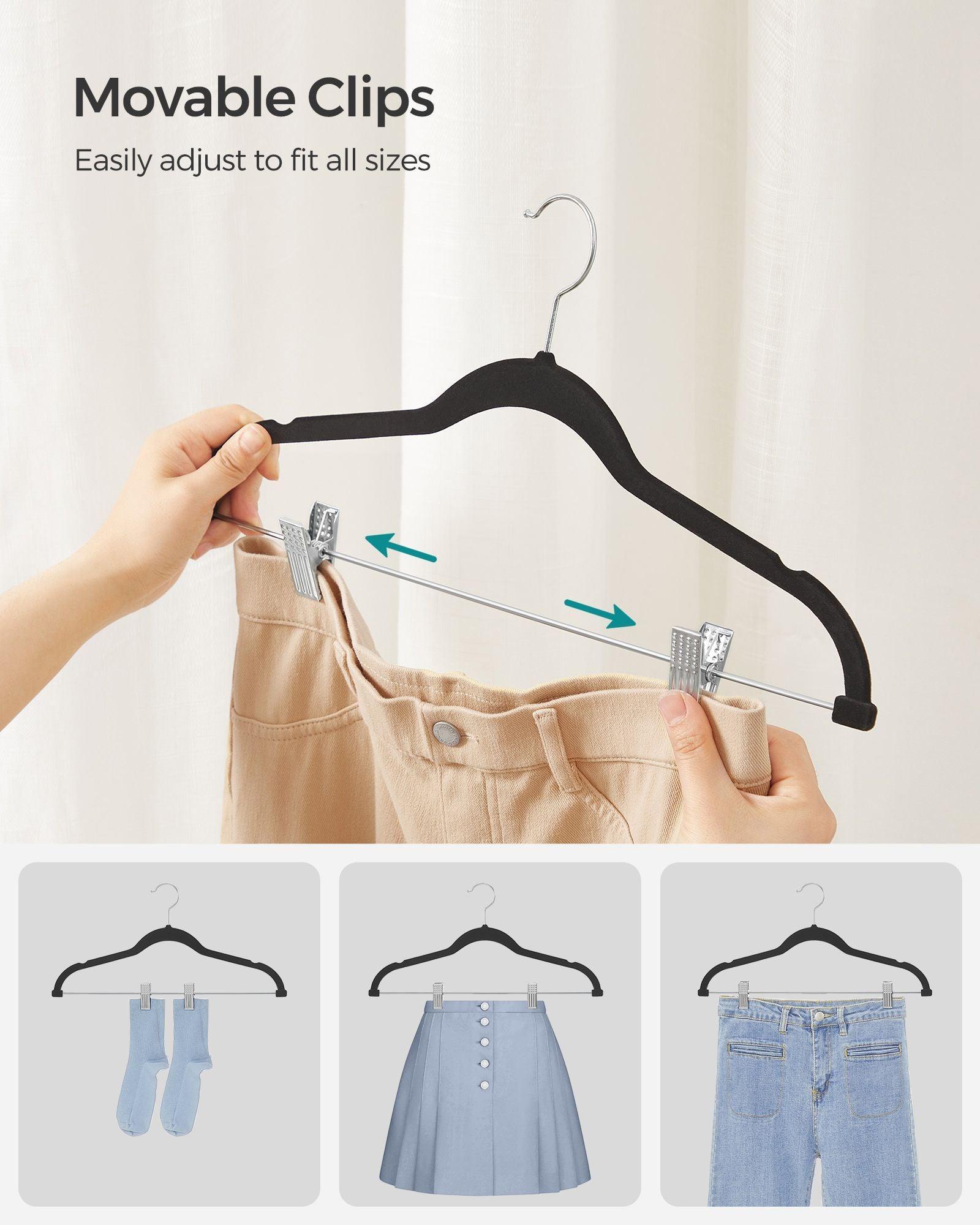 20-Pack Velvet Pants Hangers with Adjustable Clips Black FredCo