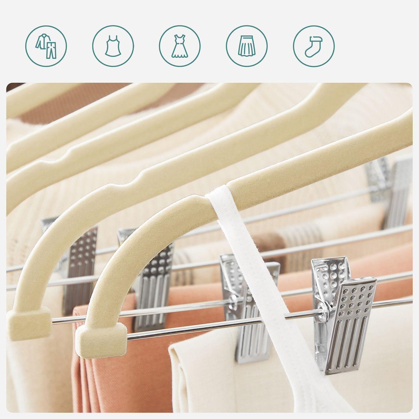 20-Pack Velvet Pants Hangers with Adjustable Clips Sandy Beige FredCo
