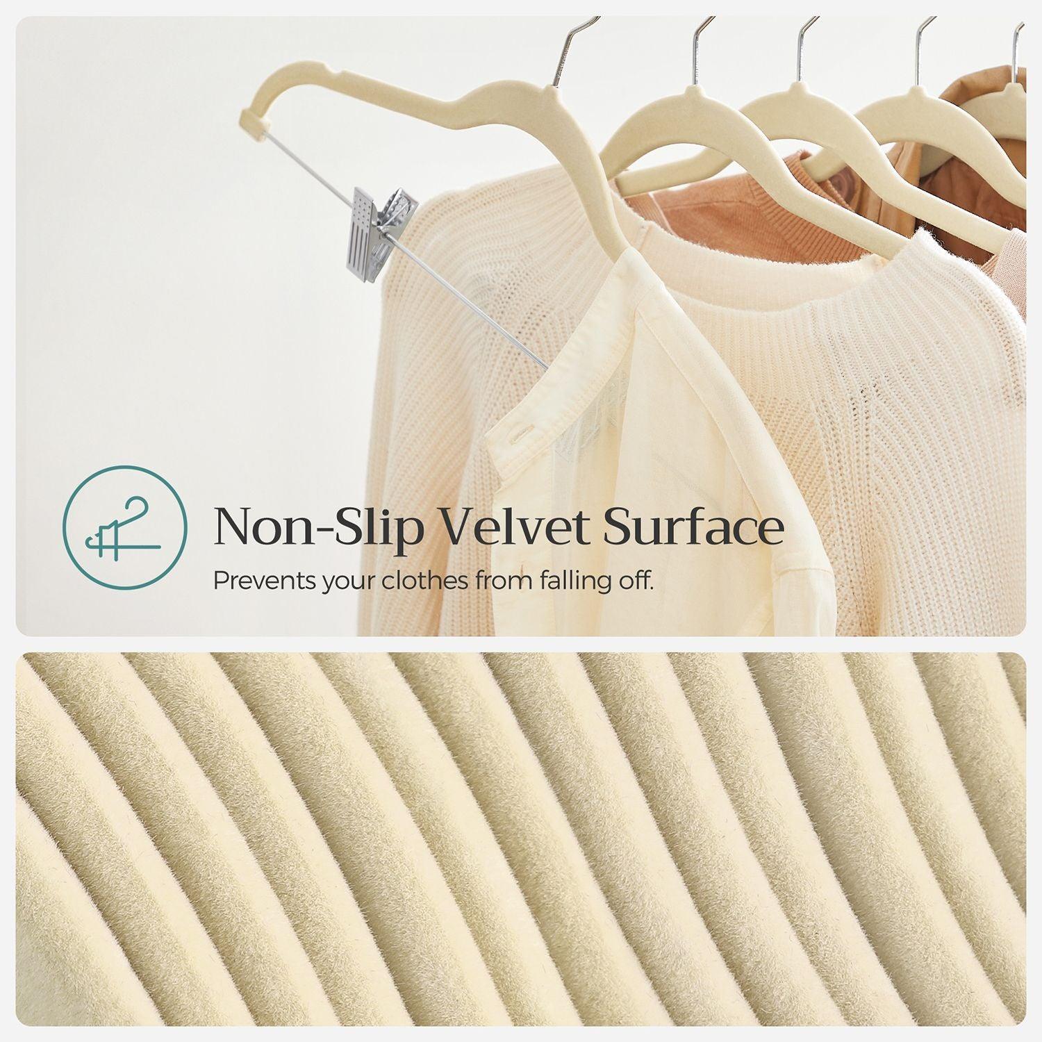 20-Pack Velvet Pants Hangers with Adjustable Clips Sandy Beige FredCo