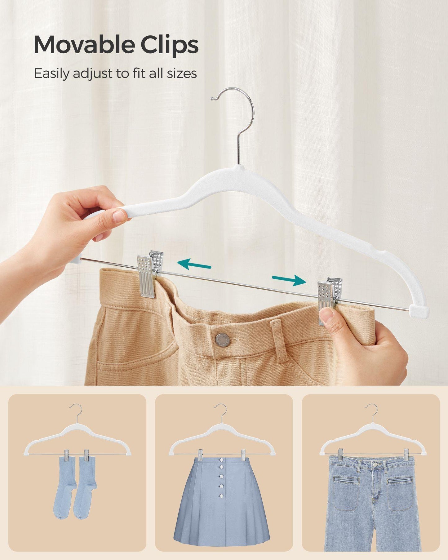 20-Pack Velvet Pants Hangers with Adjustable Clips White FredCo