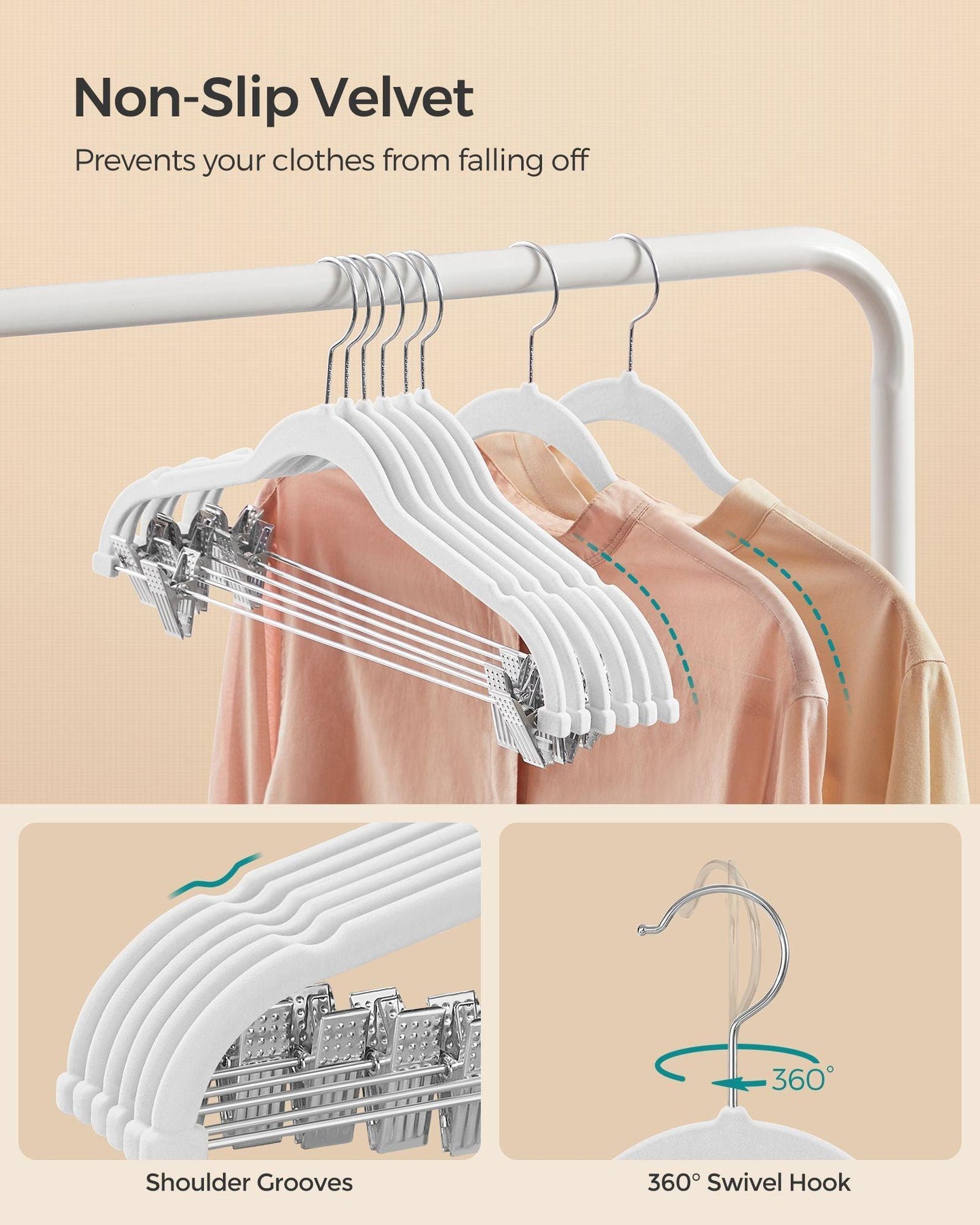 20-Pack Velvet Pants Hangers with Adjustable Clips White FredCo