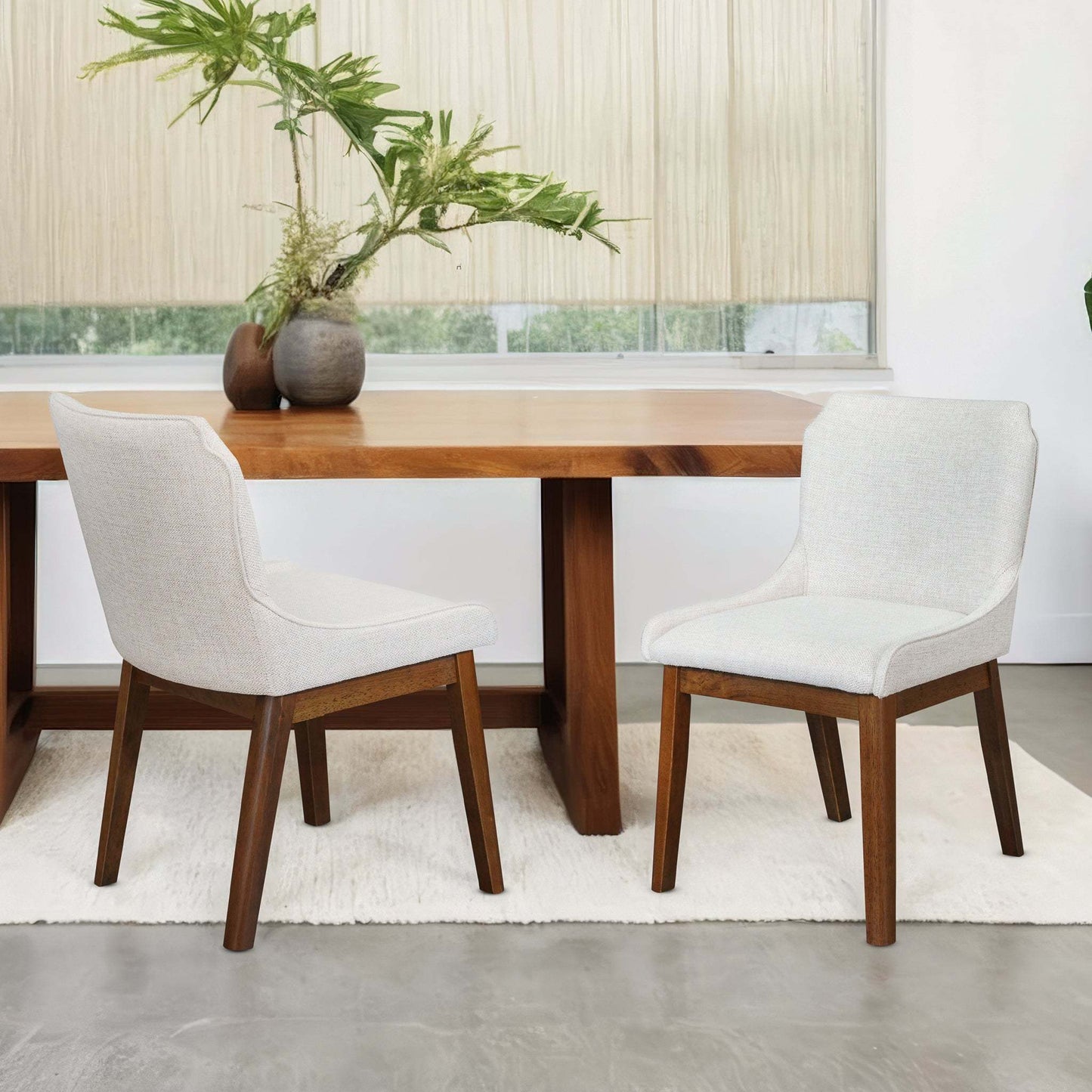 Ellis Mid-Century Modern Dining Chair Set of 2 with Full-Back Support in Beige Linen FredCo
