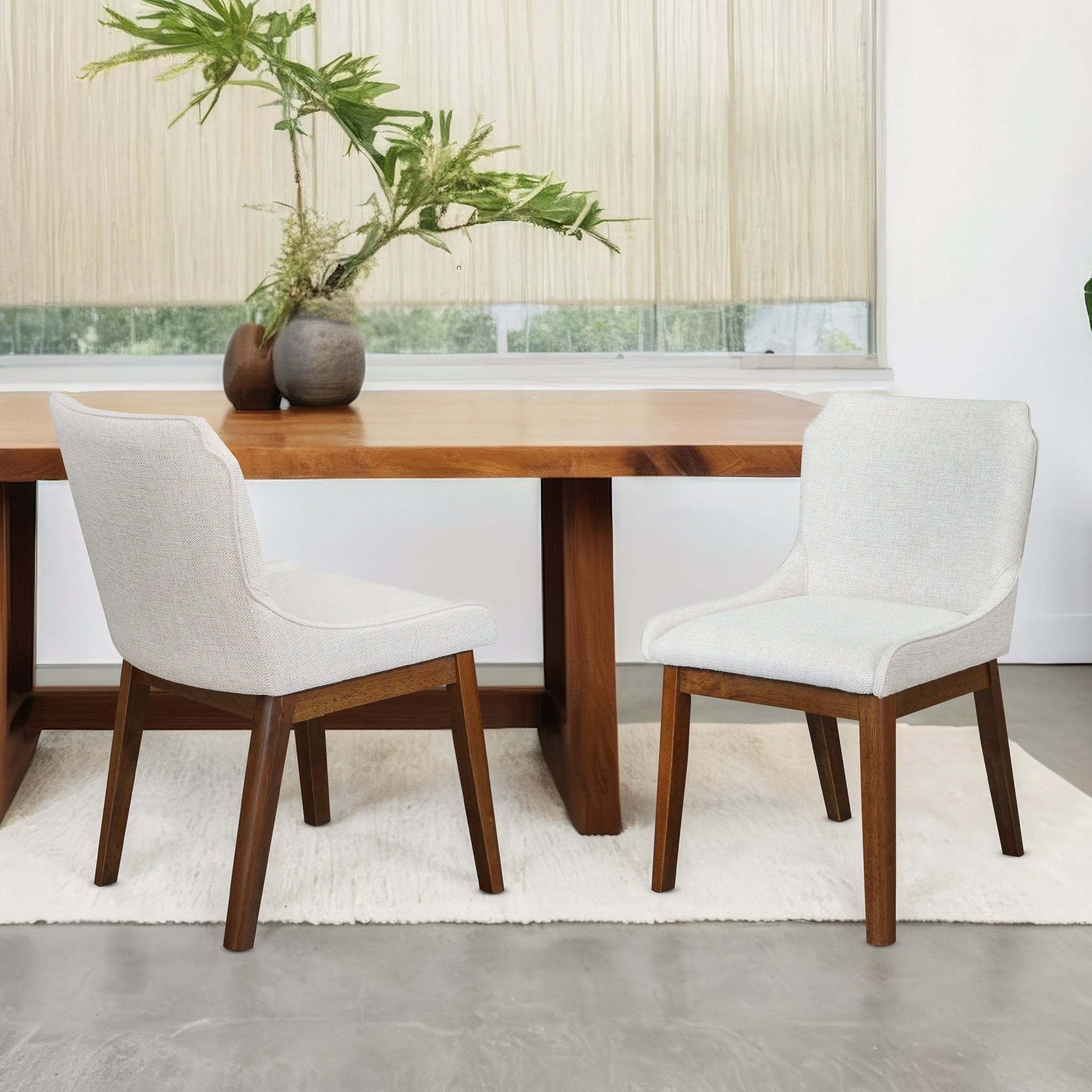 Ellis Mid-Century Modern Dining Chair Set of 2 with Full-Back Support in Beige Linen FredCo