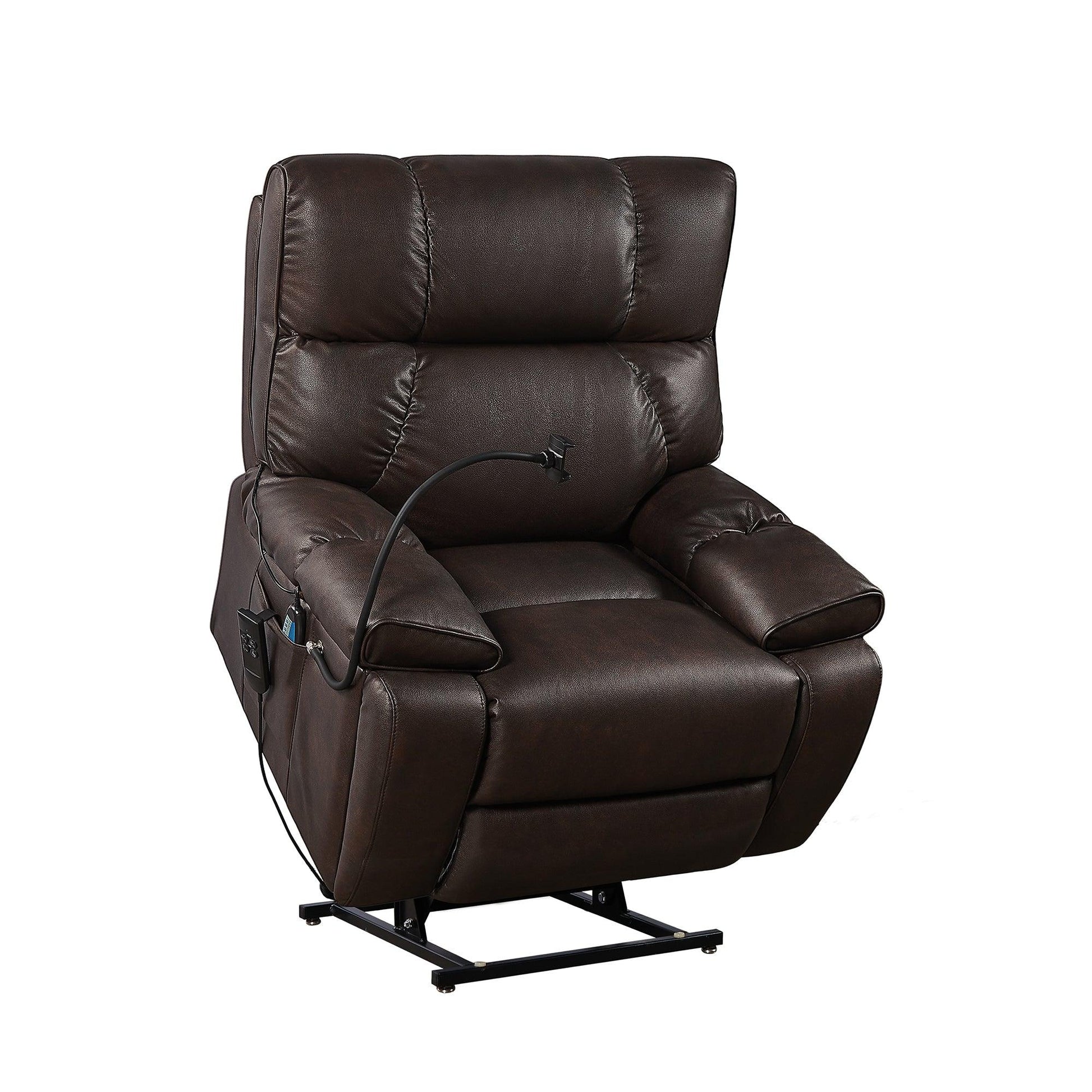 Electric Power Lift Recliner Chair with Massage, Heat, Phone Holder, and Integrated Cup Holders, Brown FredCo