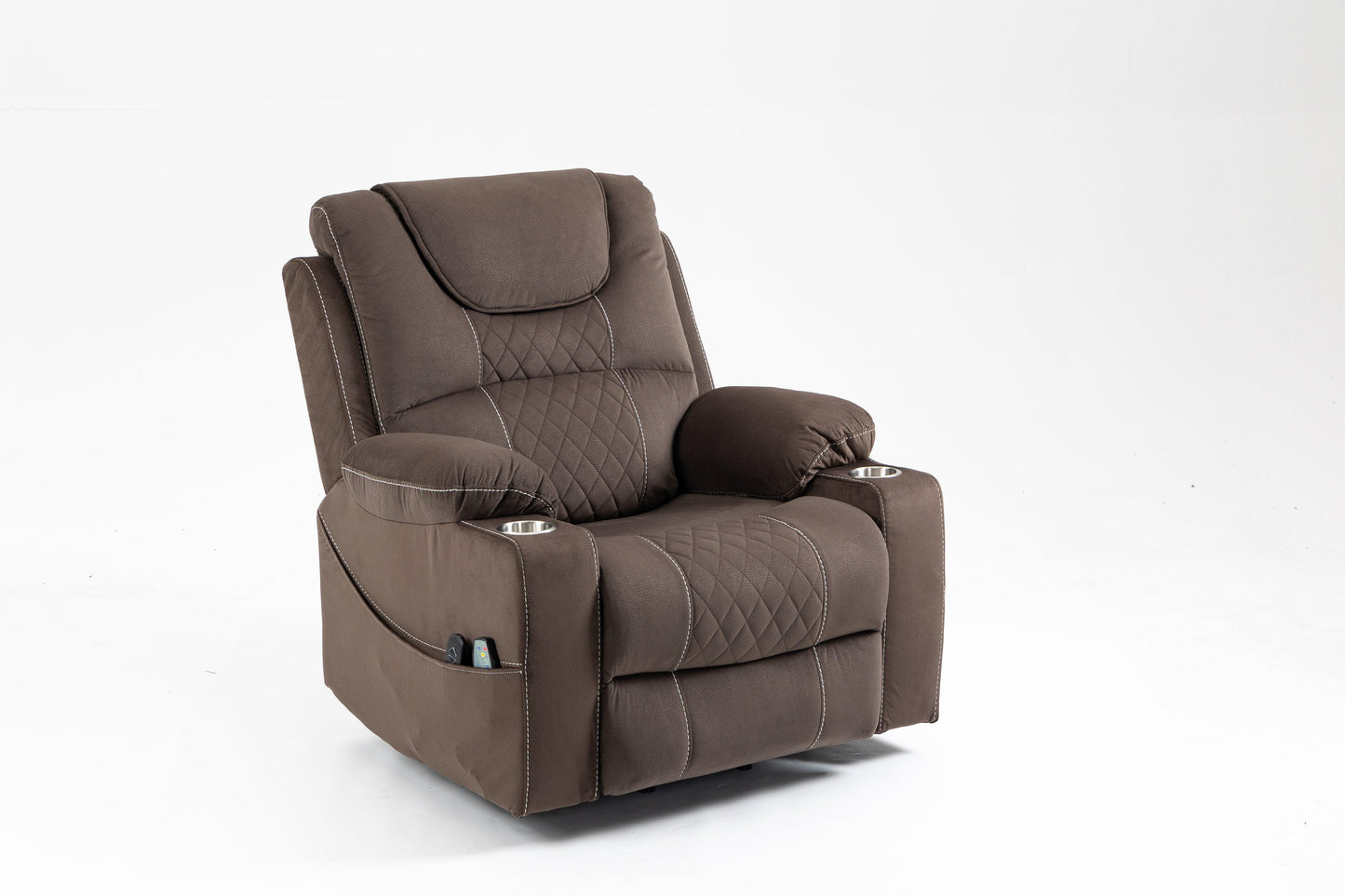 Oversized Lift Recliner Chair with Dual OKIN Silent Lift Motor, Multi-Function Massage, Heating, and Cup Holders, Coffee FredCo
