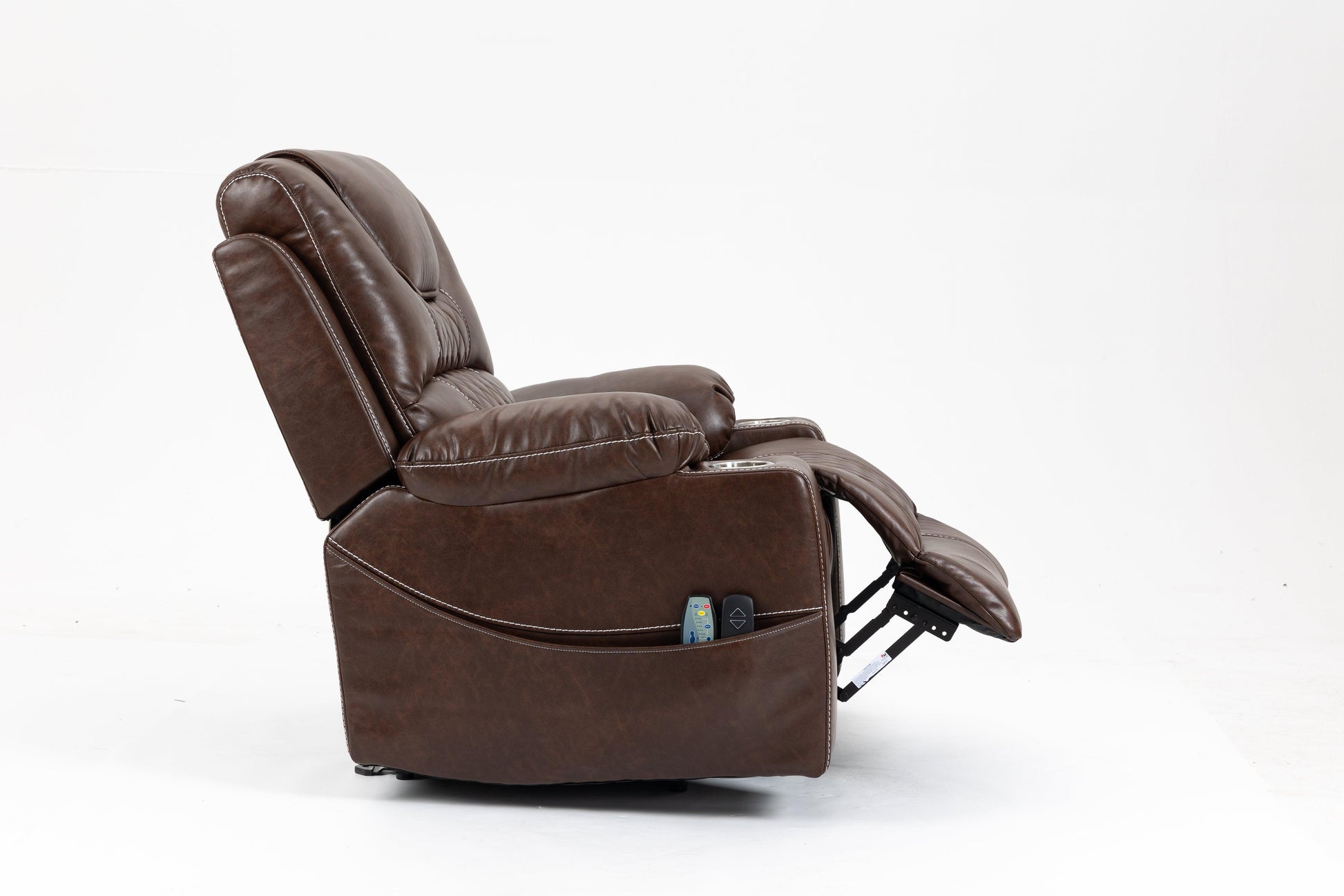 Oversized Lift Recliner Chair with Dual OKIN Silent Lift Motor, Multi-Function Massage, and Cup Holders, Brown FredCo