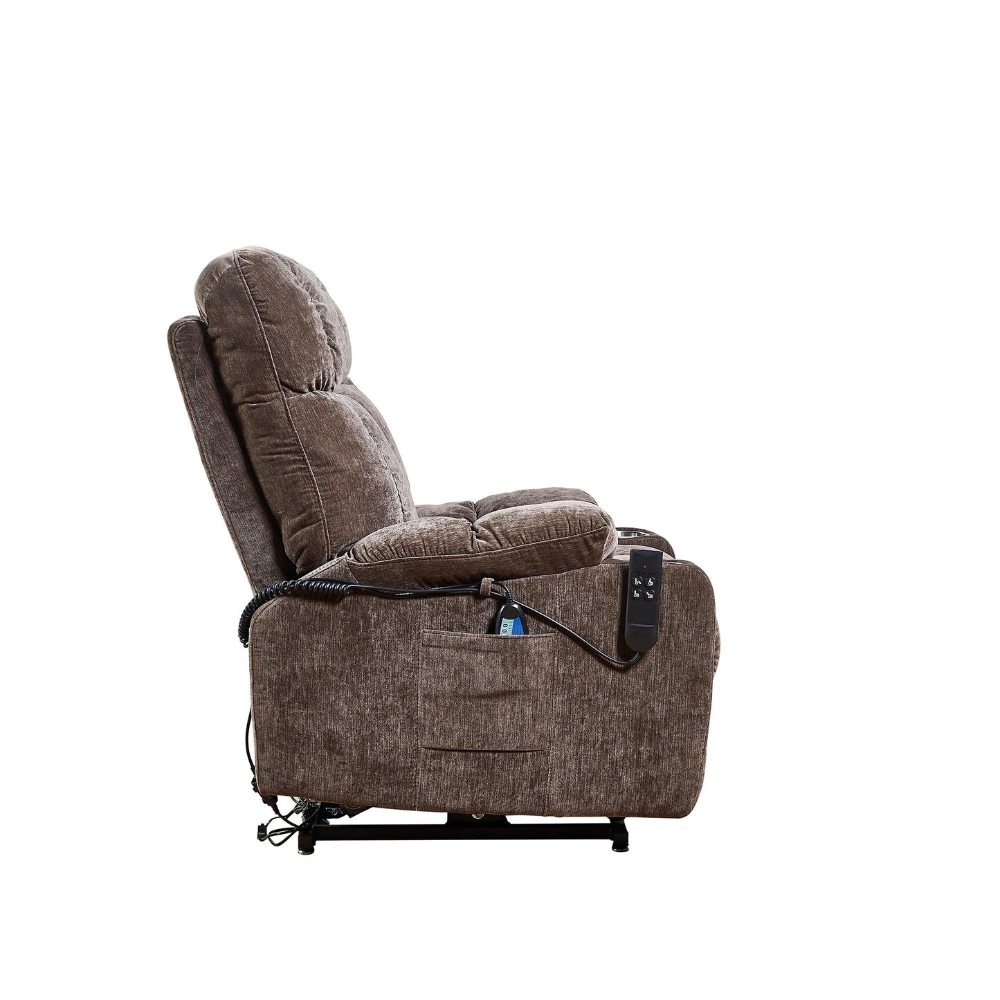 Electric Power Lift Recliner Chair with Massage, Heat, Phone Holder, and Integrated Cup Holders, Brown FredCo