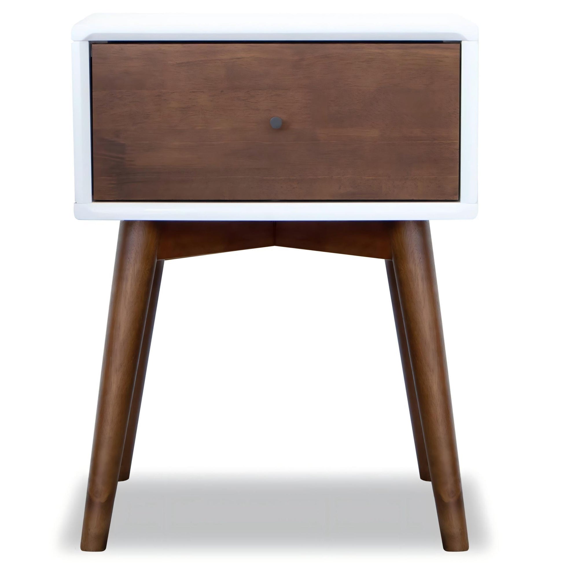 Mid-century modern wood nightstand with single drawer and tapered legs, FredCo International