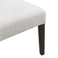 Modern upholstered bench with light fabric seat and dark wood leg, FredCo International furniture