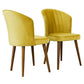 Pair of modern yellow velvet dining chairs with wooden legs from FredCo International furniture