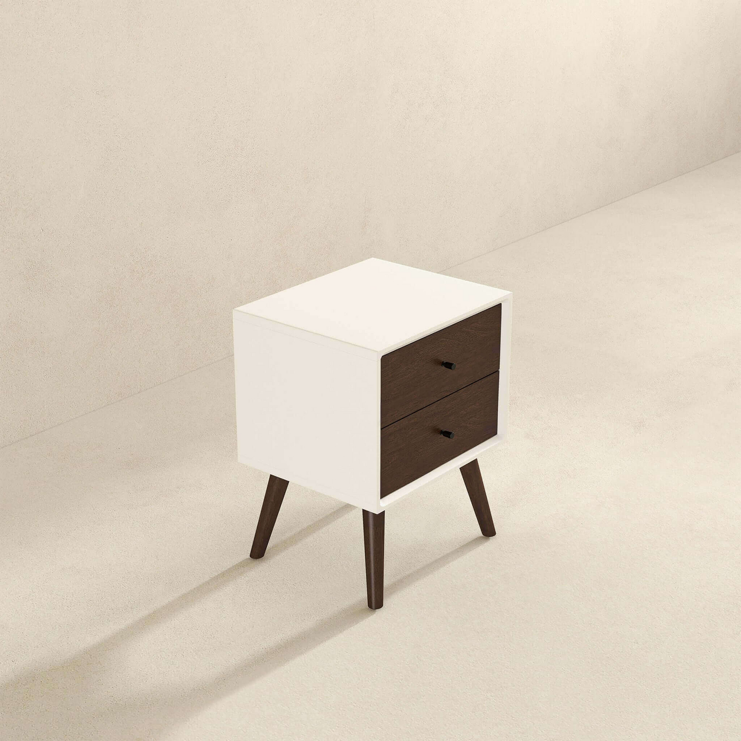 Caroline Mid Century Modern Style 2-Drawer White Night Stand Solid Wood 23.6'H x 17.7'W x 15.7'D FredCo