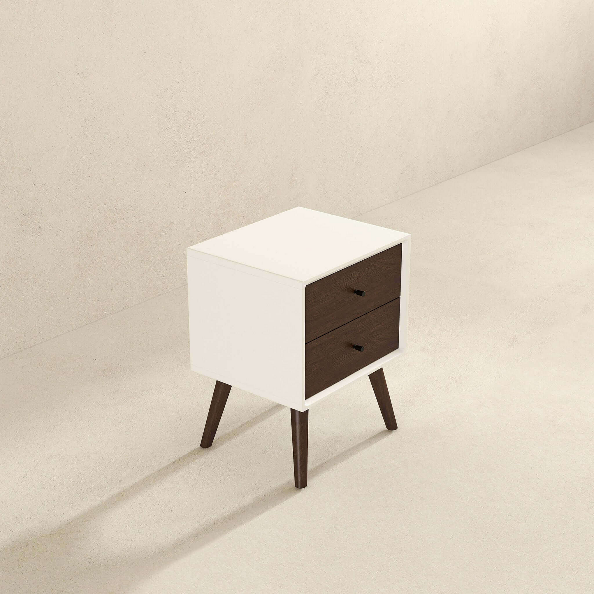 Caroline Mid Century Modern Style 2-Drawer White Night Stand Solid Wood 23.6'H x 17.7'W x 15.7'D FredCo