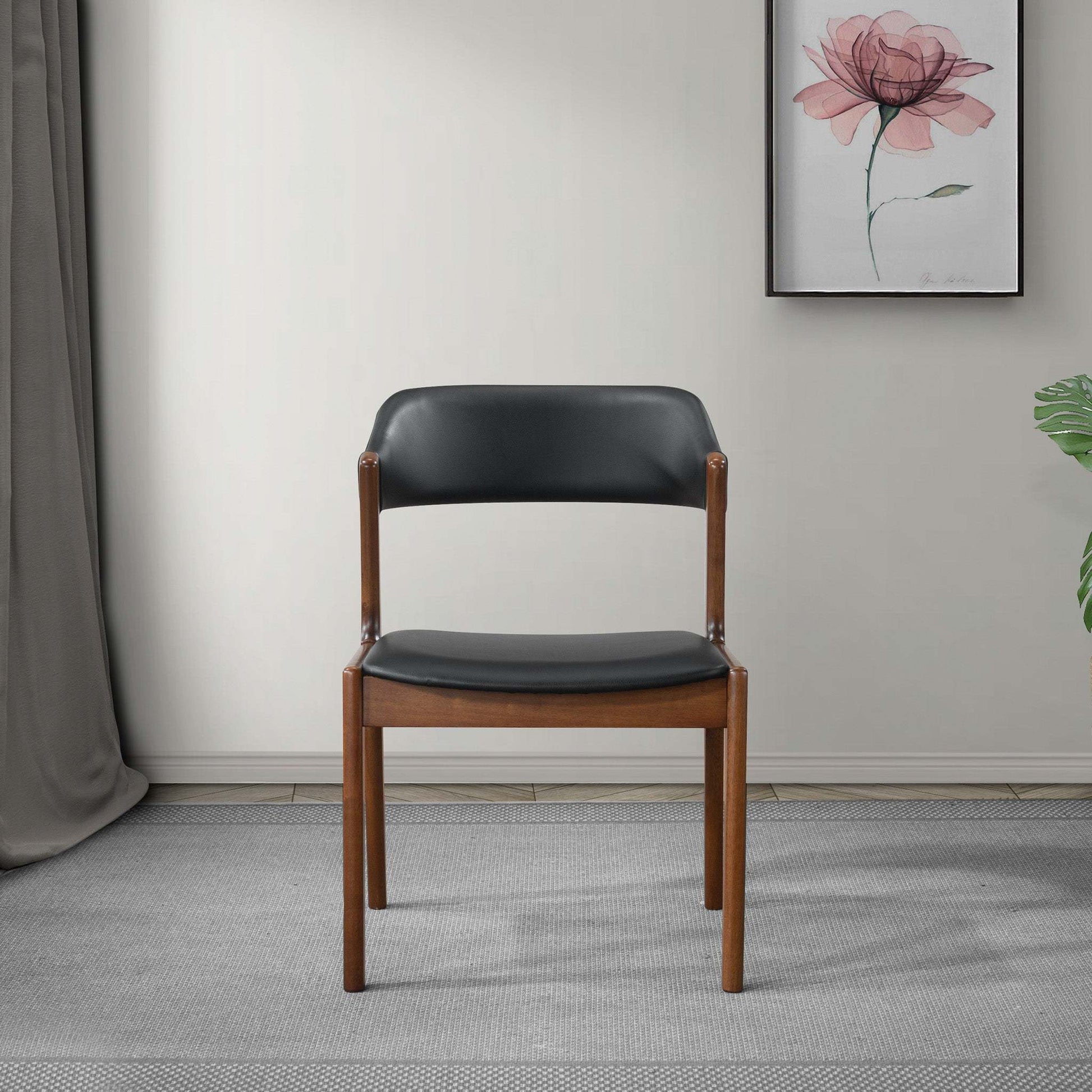 High Quality Enzo Mid-Century Modern Black Leather Dining Chair (Set of 2) with Solid Wood Base 21.1'W x 24.5'D x 30.1'H for Living Room Bedroom Outdoor FredCo