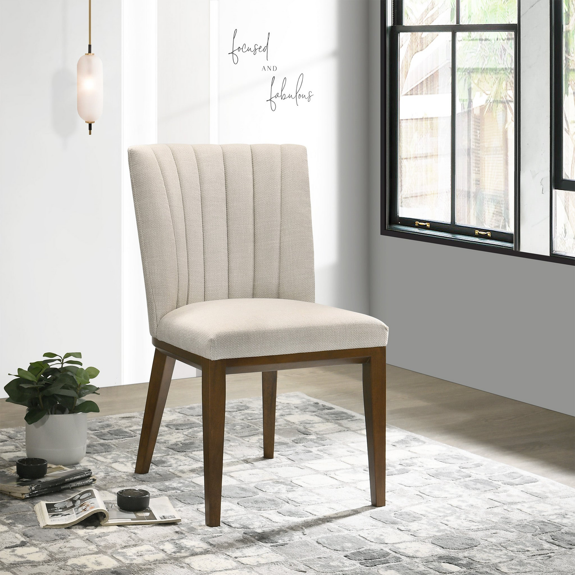 Elmwood Beige Fabric Dining Chair Set For Living Room Bedroom 34.6'H x 20.9'W x 24'D FredCo
