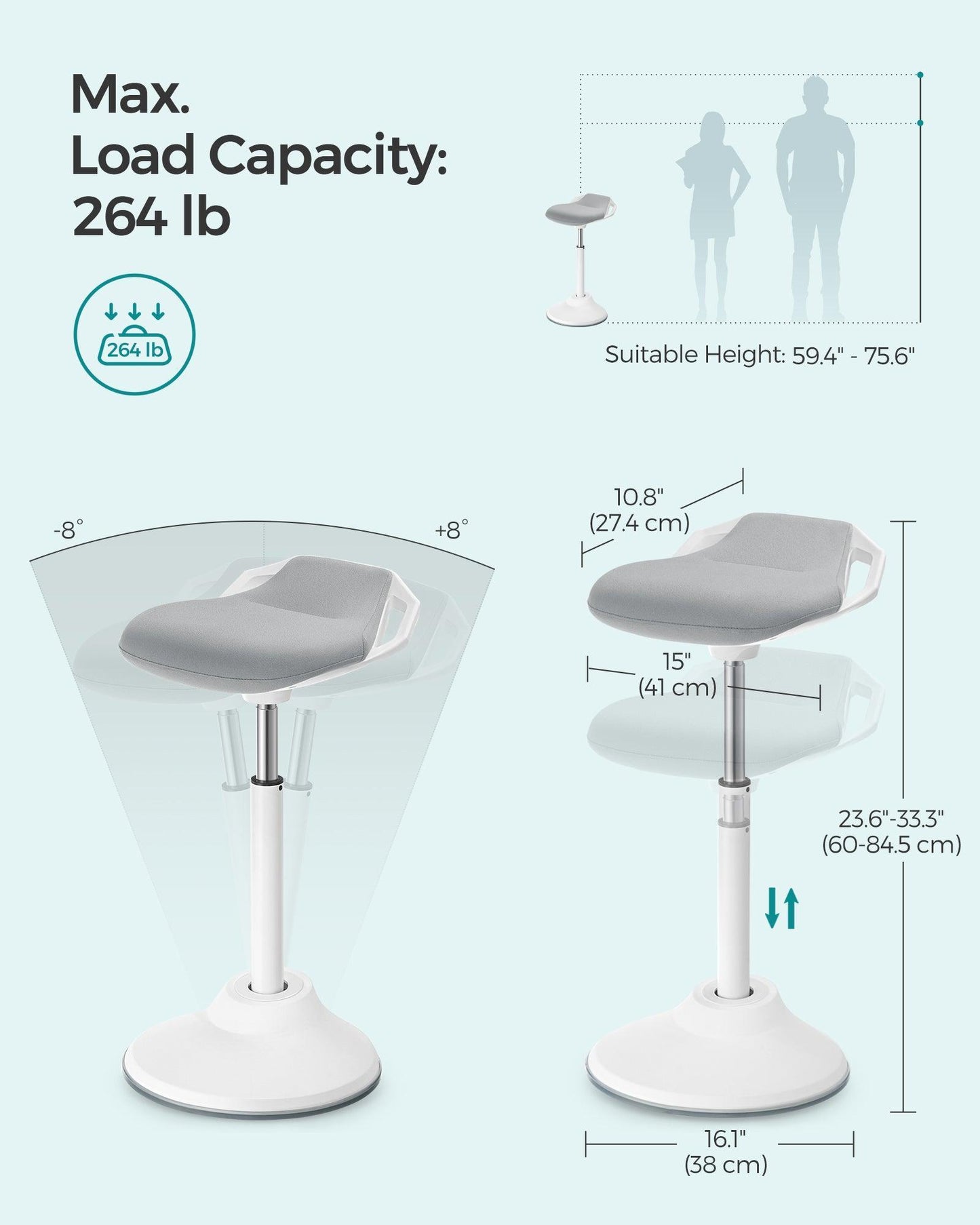 23.6-33.3'' Standing Desk Chair Dove Gray FredCo