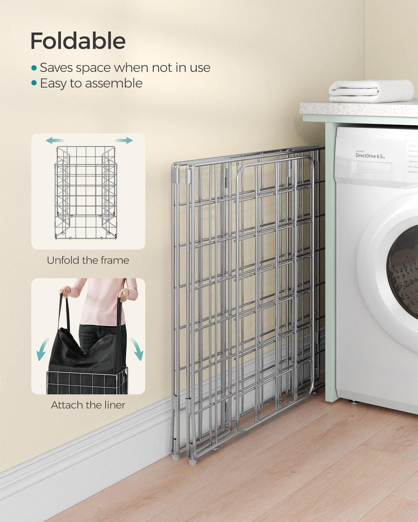 23.8 Gal Laundry Hamper Silver and Classic Black FredCo