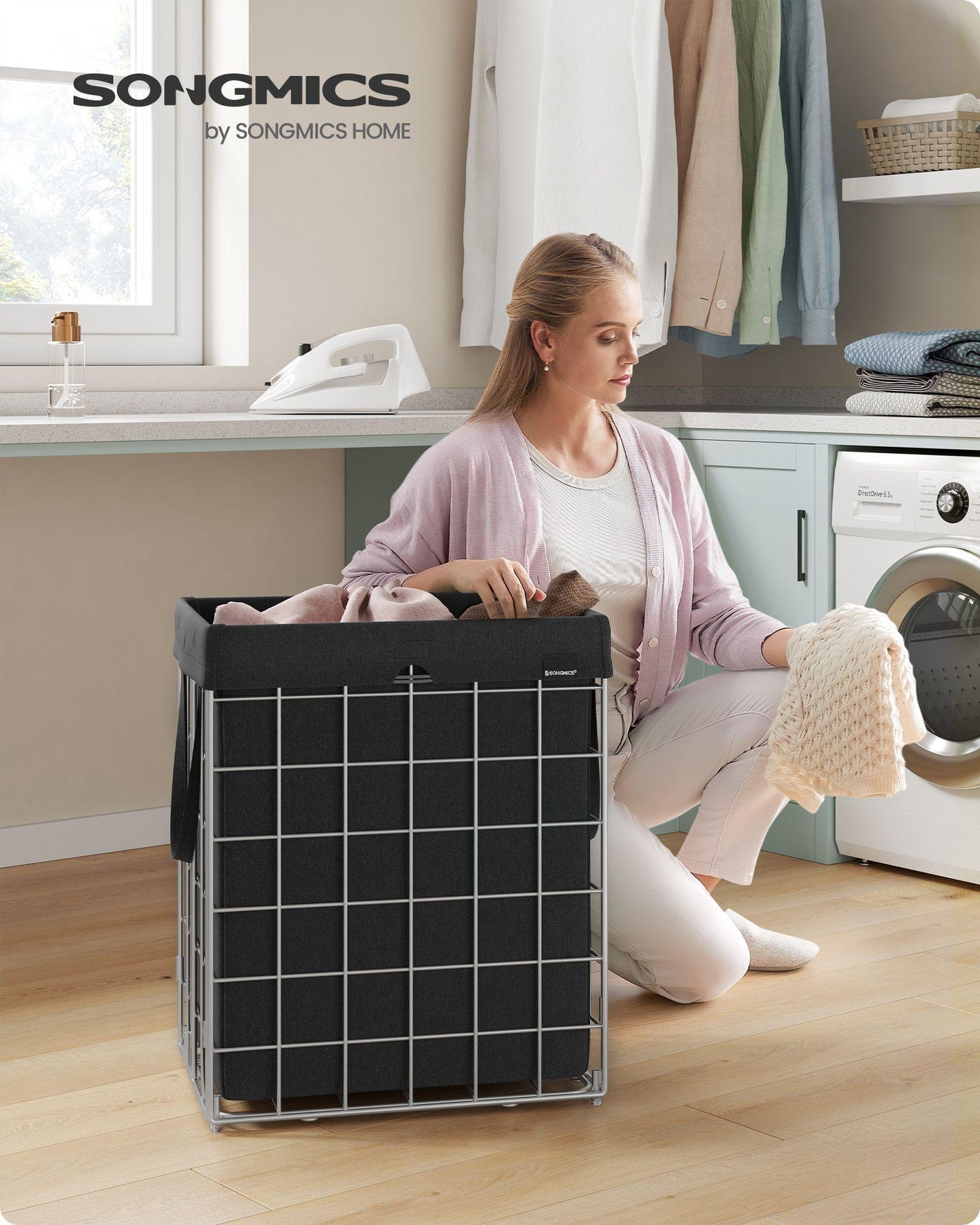23.8 Gal Laundry Hamper Silver and Classic Black FredCo