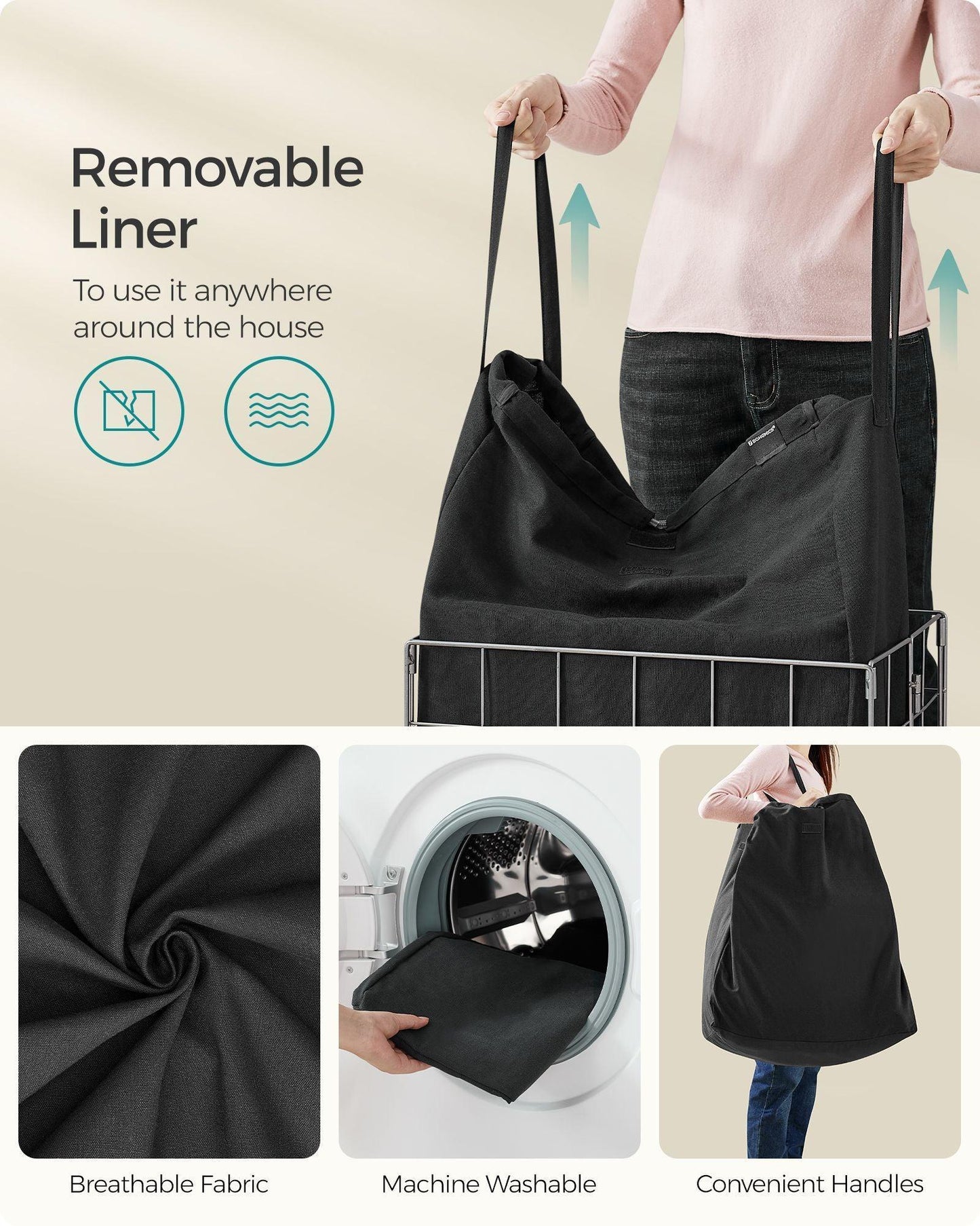 23.8 Gal Laundry Hamper Silver and Classic Black FredCo