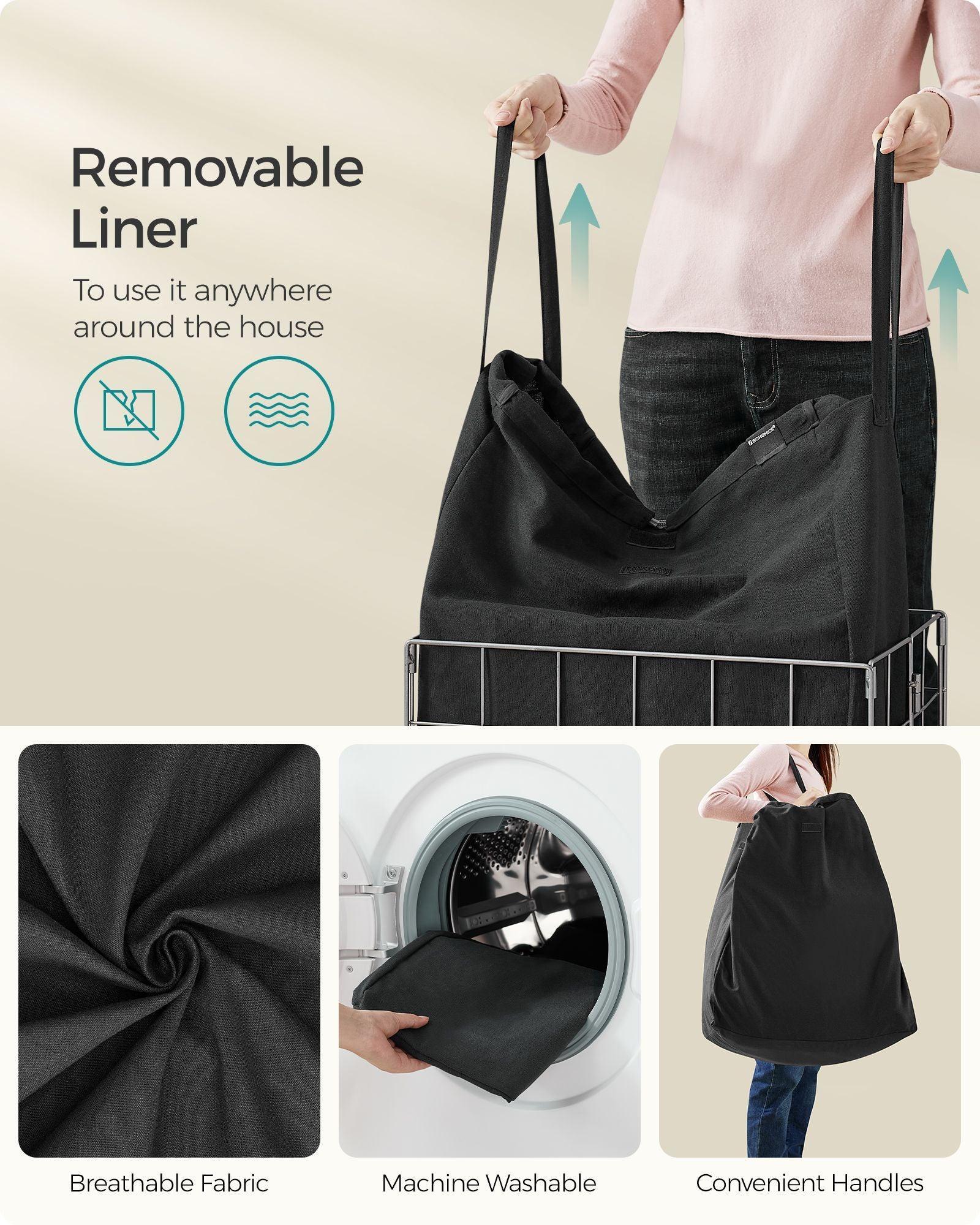 23.8 Gal Laundry Hamper Silver and Classic Black FredCo