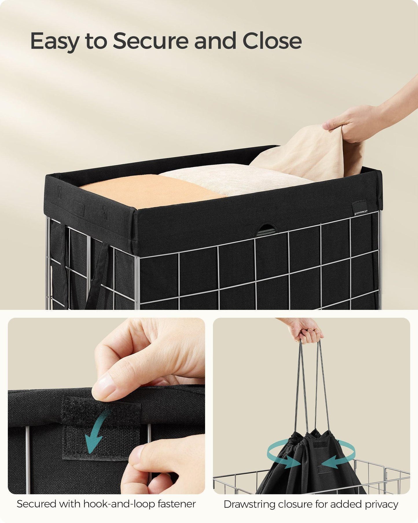 23.8 Gal Laundry Hamper Silver and Classic Black FredCo