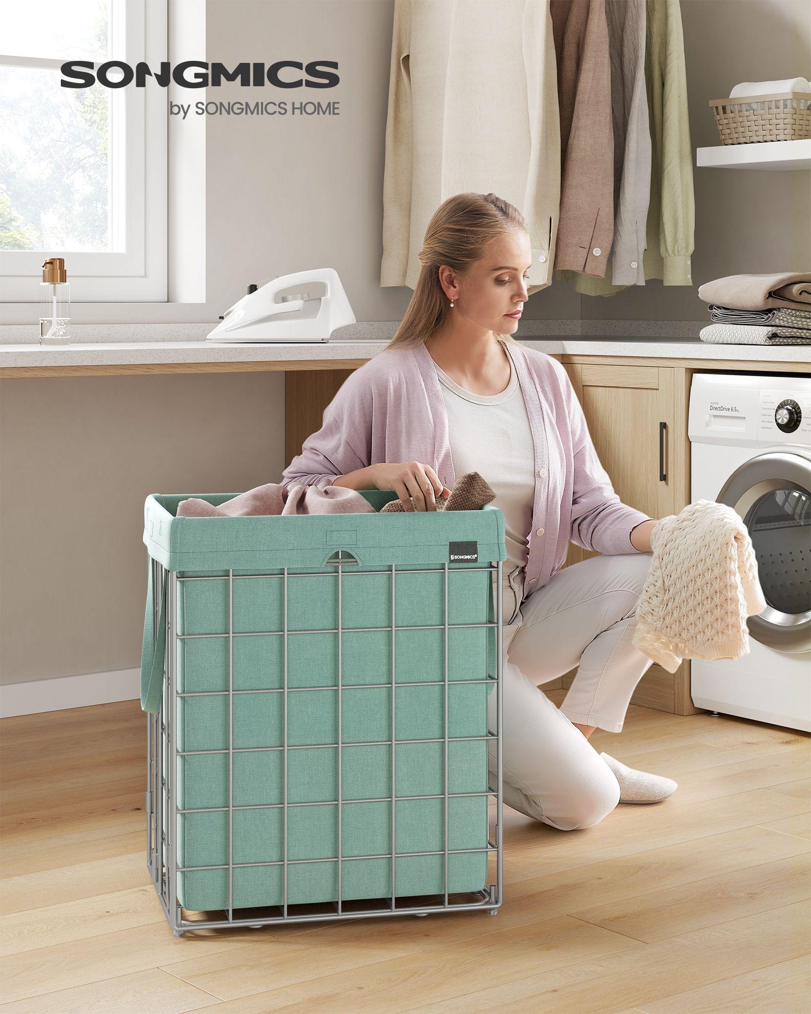 23.8 Gal Laundry Hamper Silver and Mint FredCo