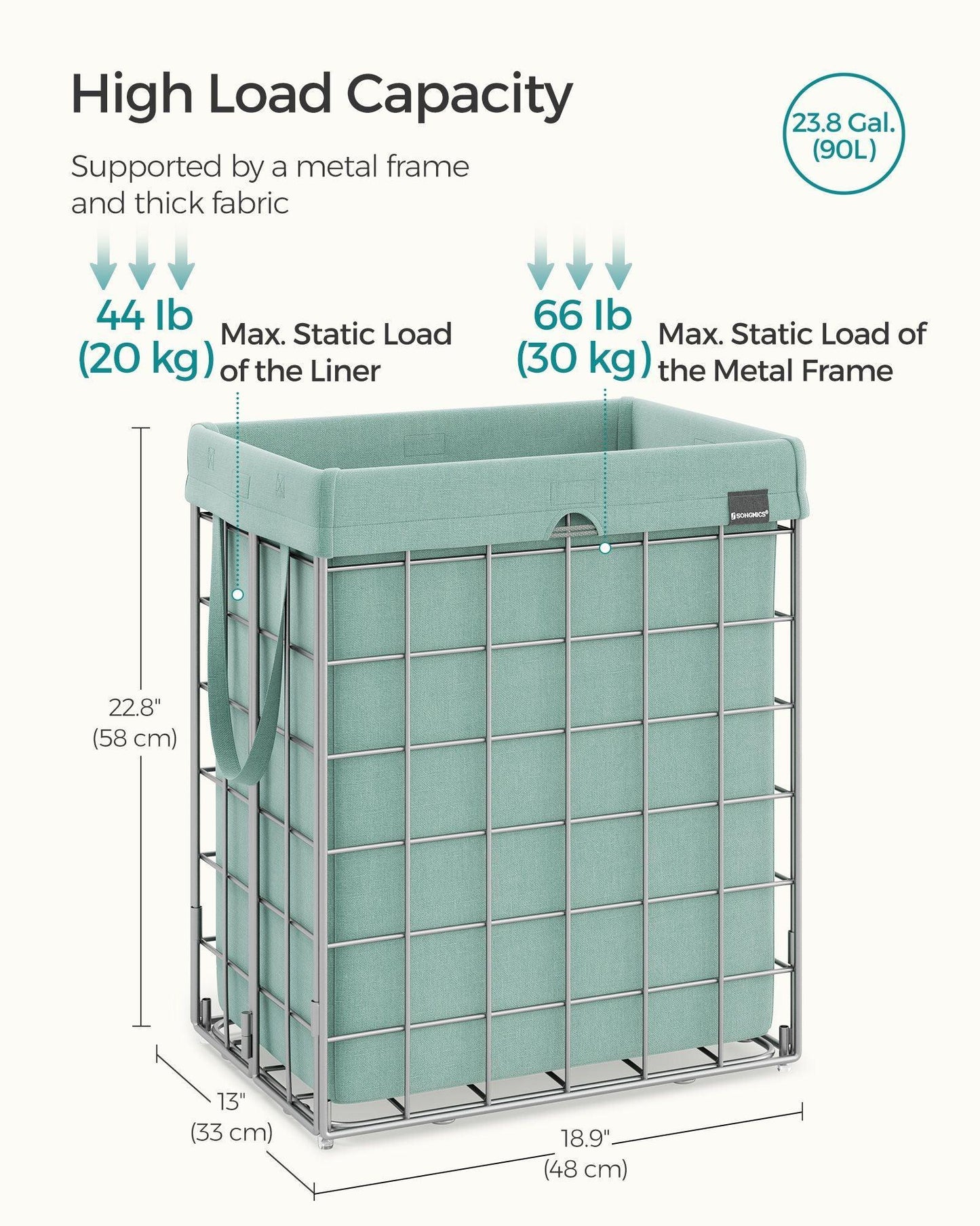 23.8 Gal Laundry Hamper Silver and Mint FredCo