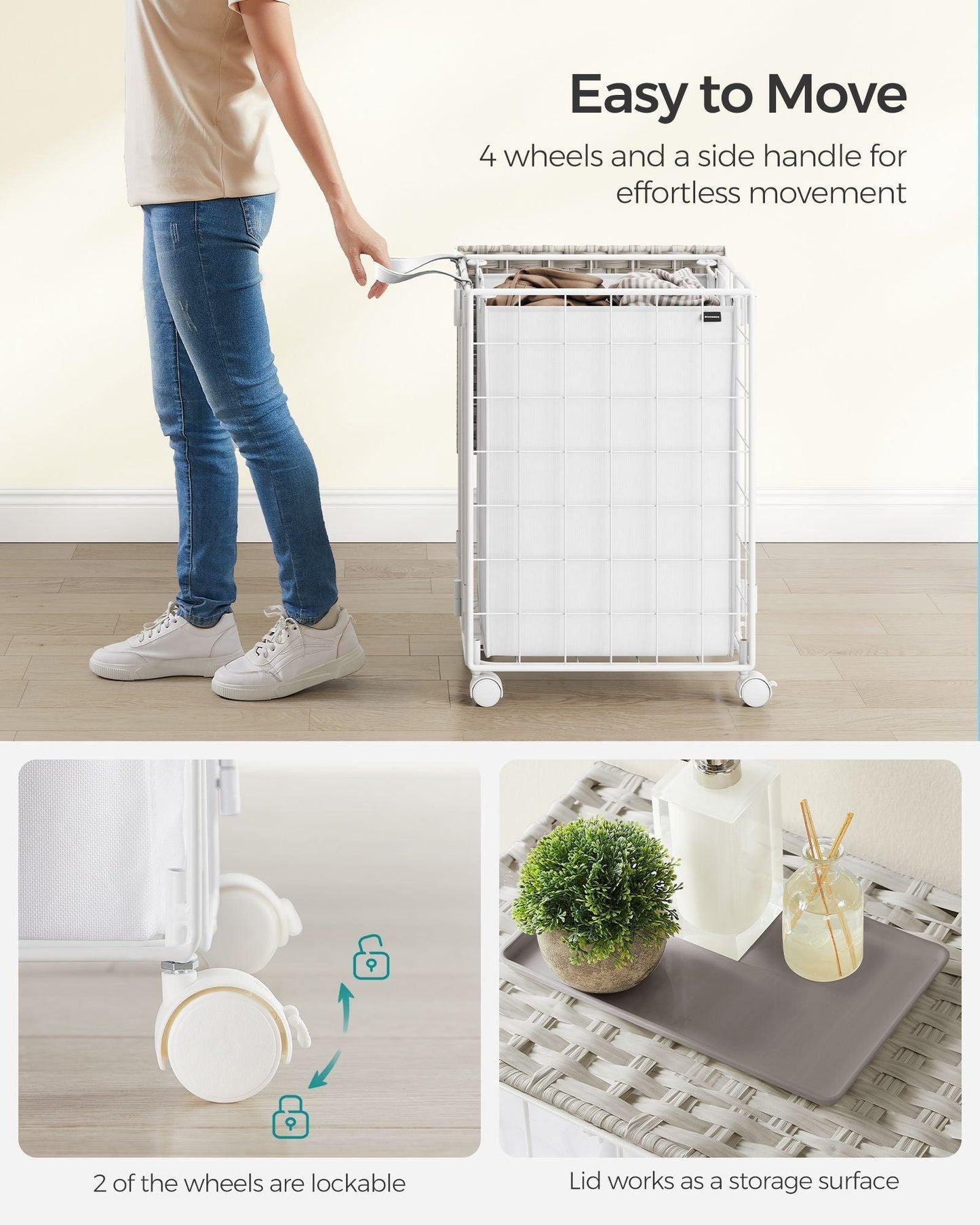 23.8-Gallon Laundry Hamper with Wheels Cloud Cloud White FredCo