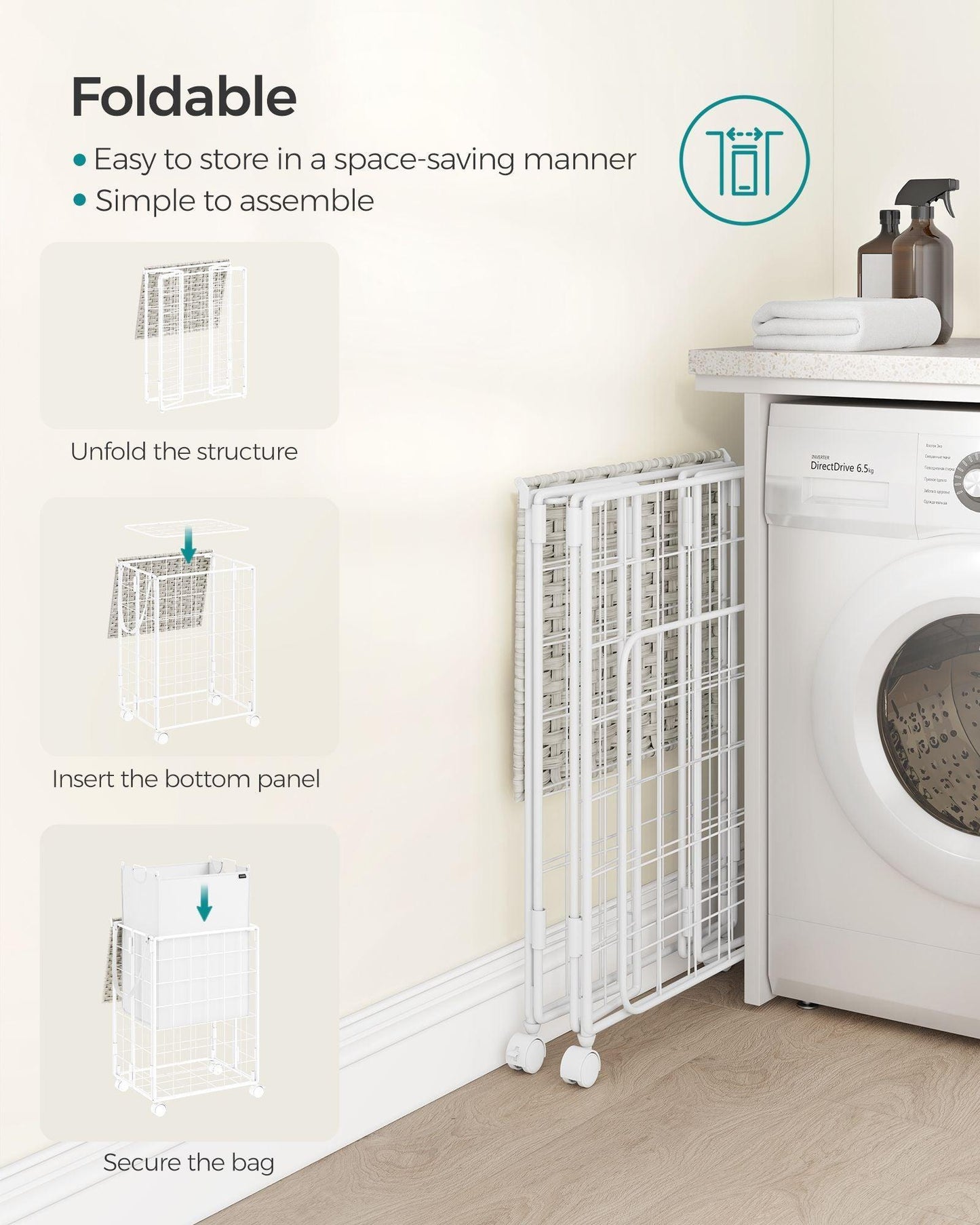 23.8-Gallon Laundry Hamper with Wheels Cloud Cloud White FredCo