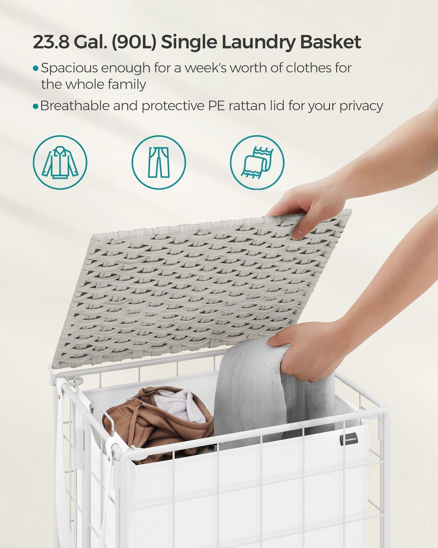 23.8-Gallon Laundry Hamper with Wheels Cloud Cloud White FredCo