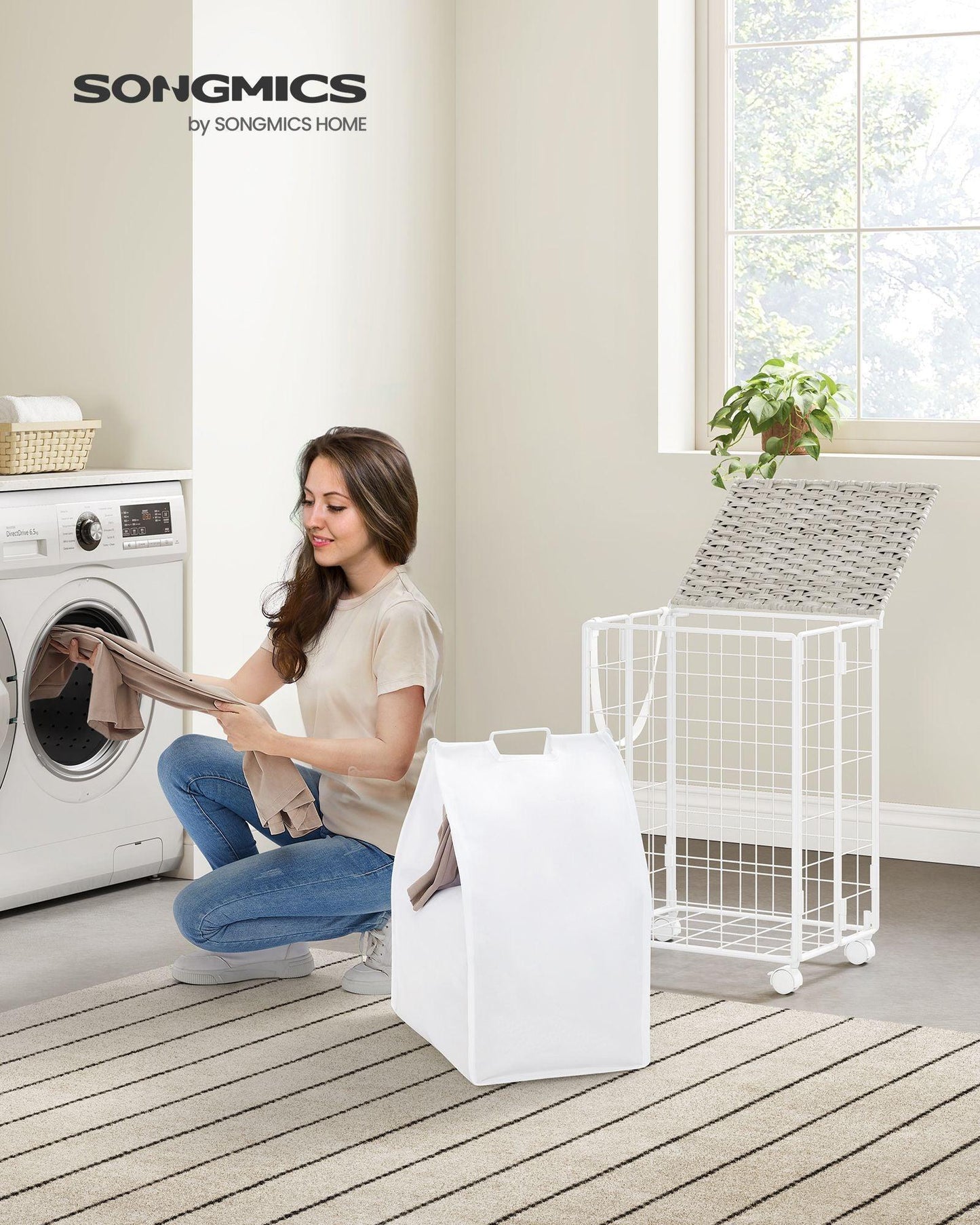 23.8-Gallon Laundry Hamper with Wheels Cloud Cloud White FredCo