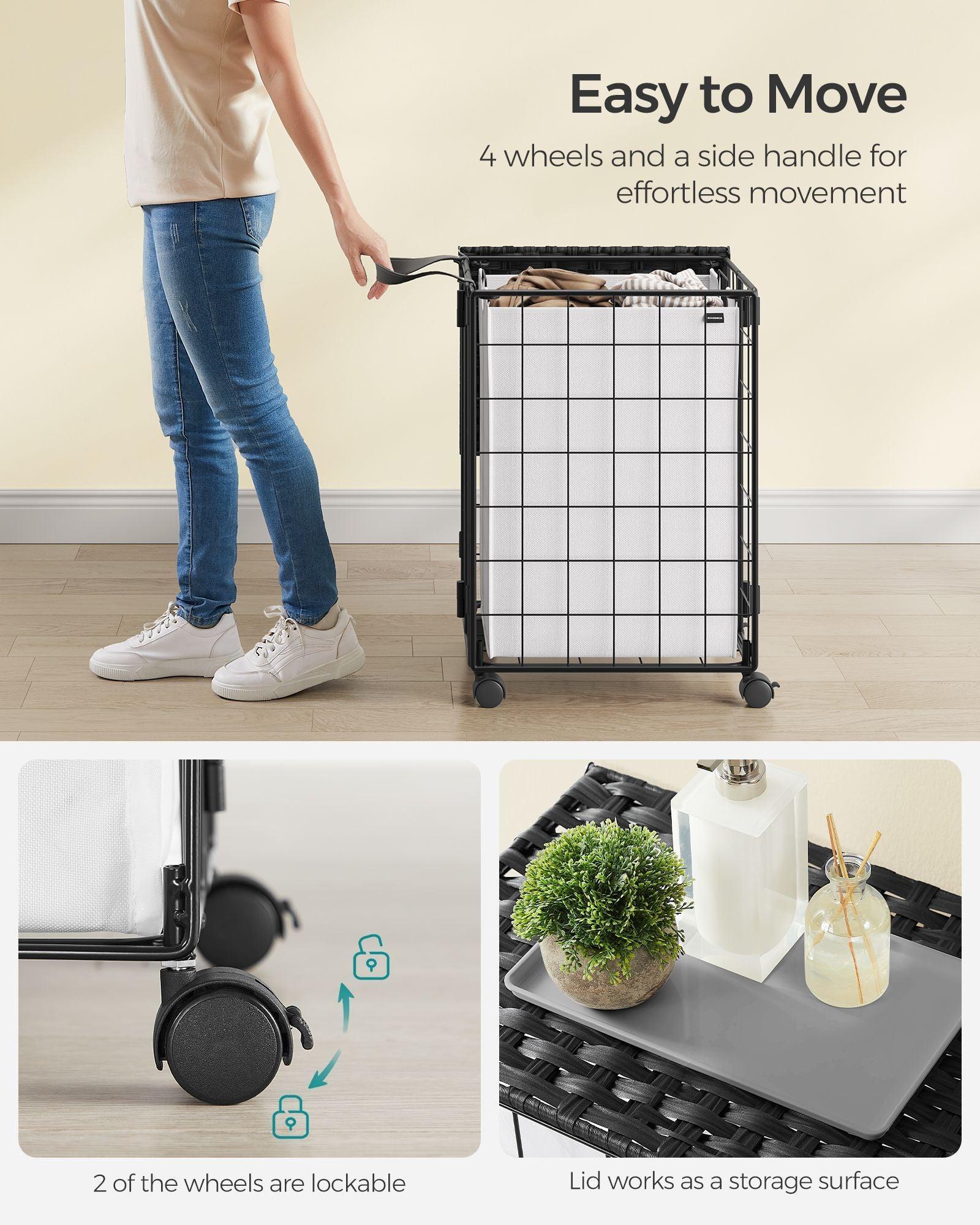 23.8-Gallon Laundry Hamper with Wheels Cloud Ink Black and Cloud White FredCo